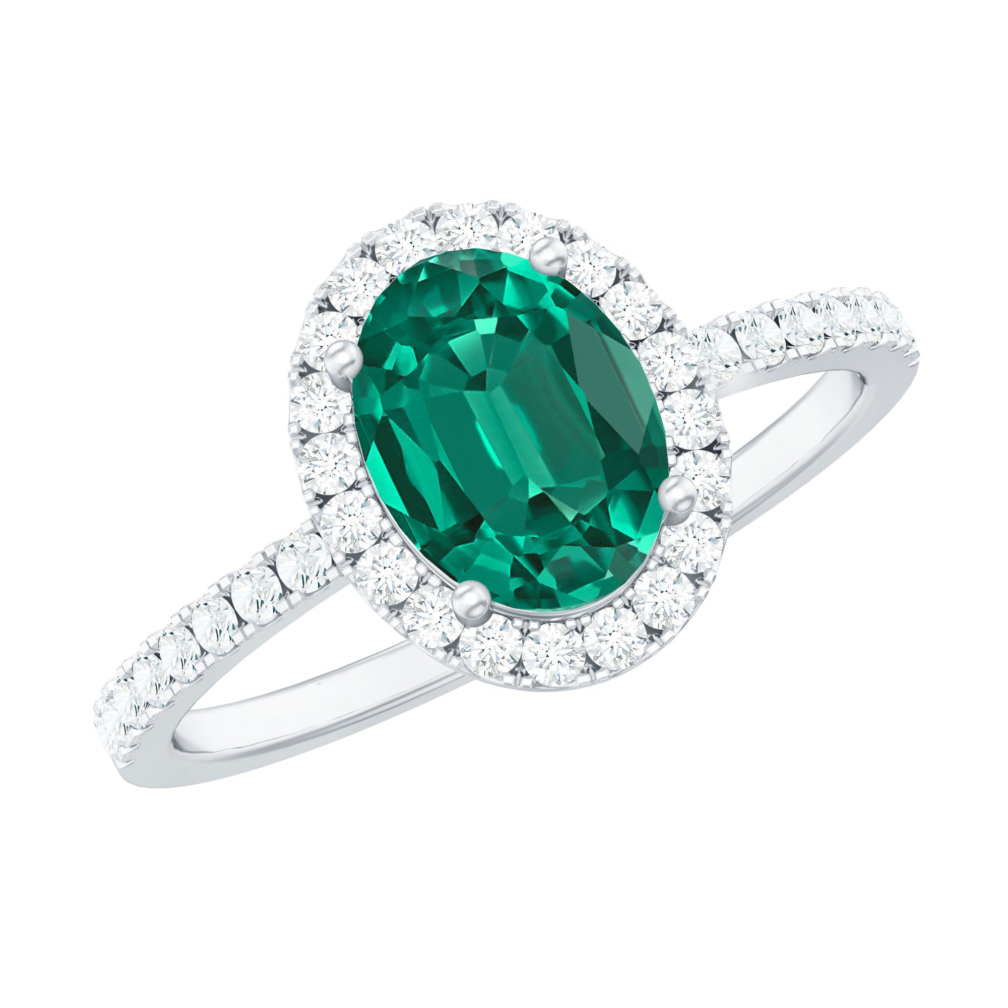 Classic Lab Grown Emerald Oval Engagement Ring with Diamond Halo