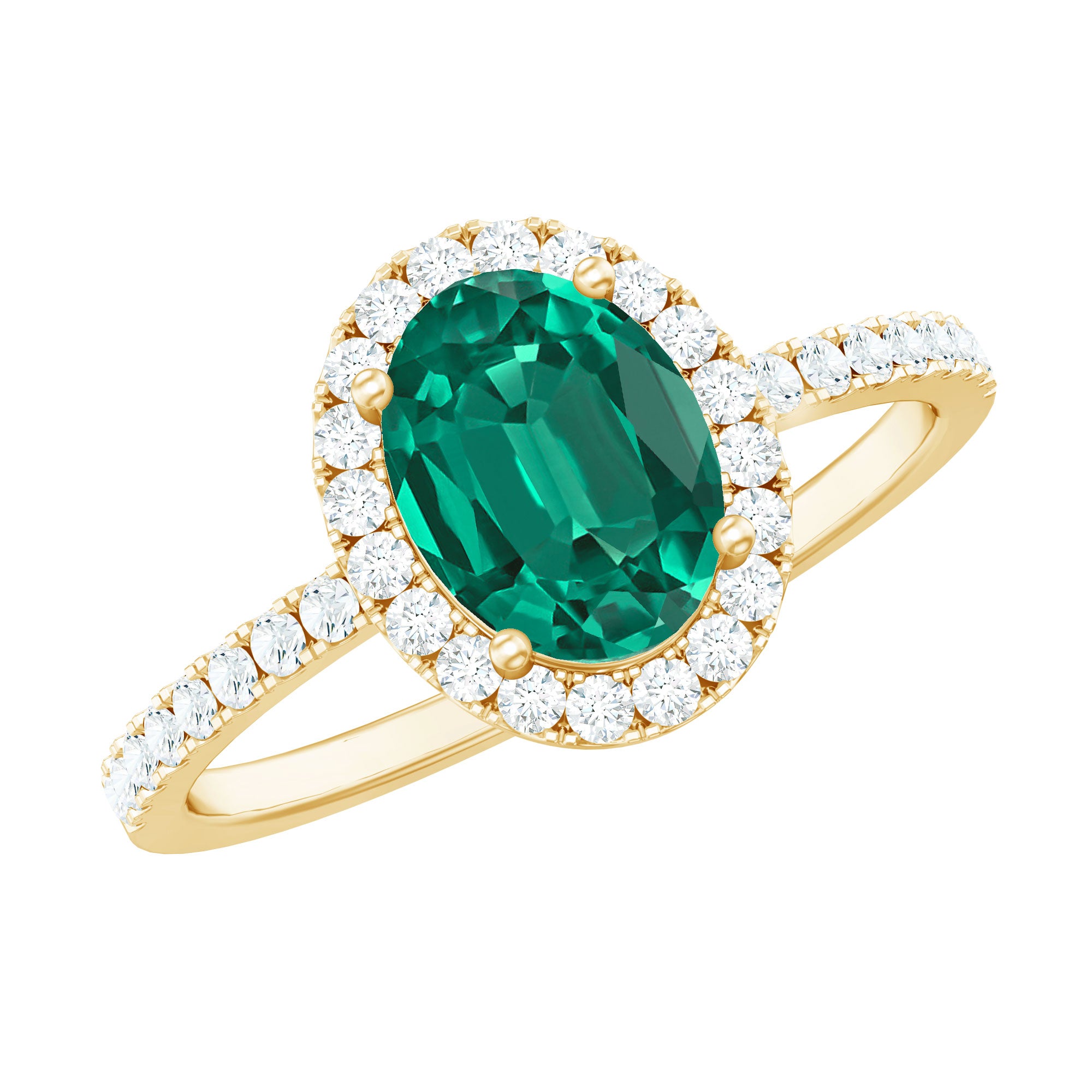 Classic Lab Grown Emerald Oval Engagement Ring with Diamond Halo AAAA - Rosec Jewels