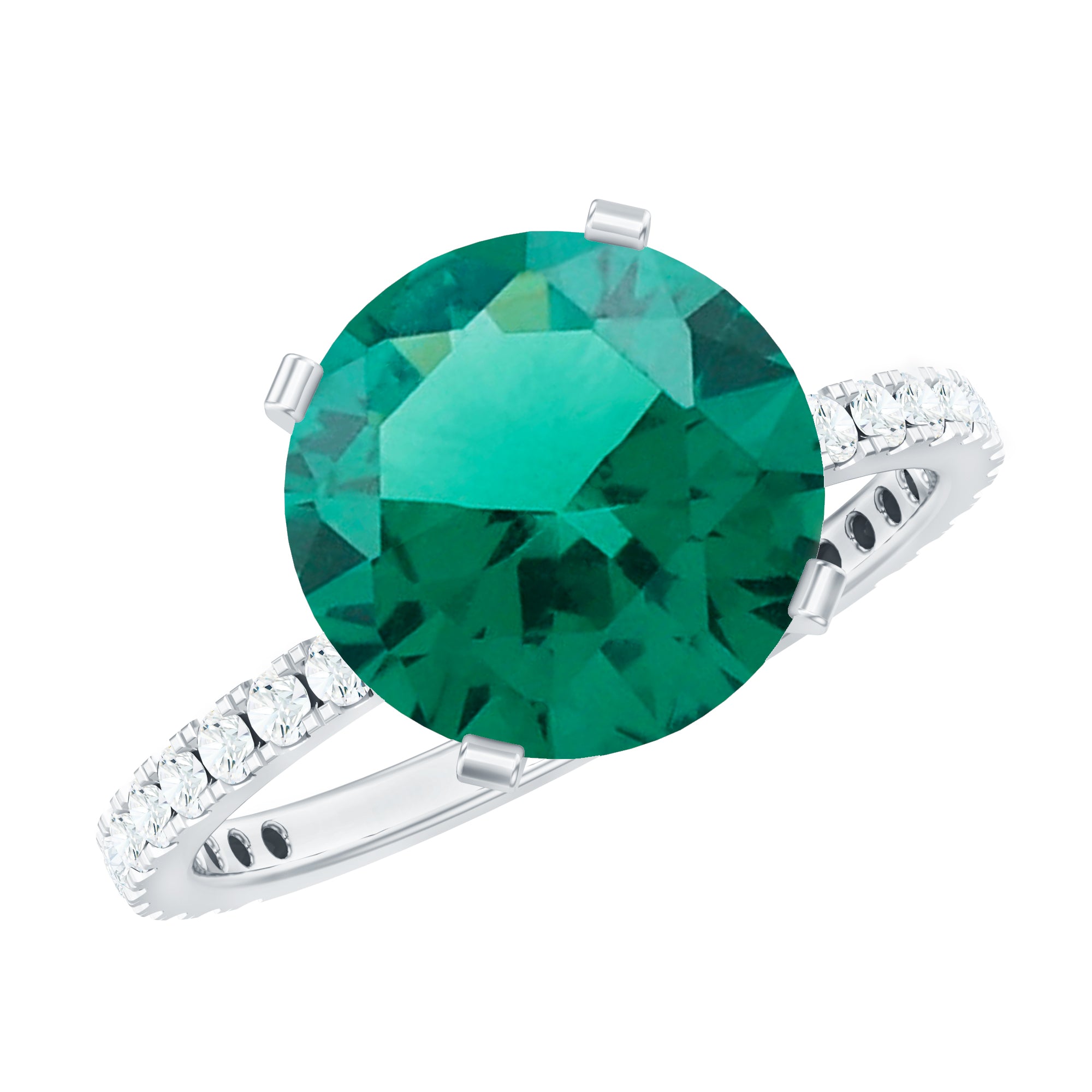Certified 10 mm Lab Grown Emerald Huge Engagement Ring with Diamond AAAA - Rosec Jewels