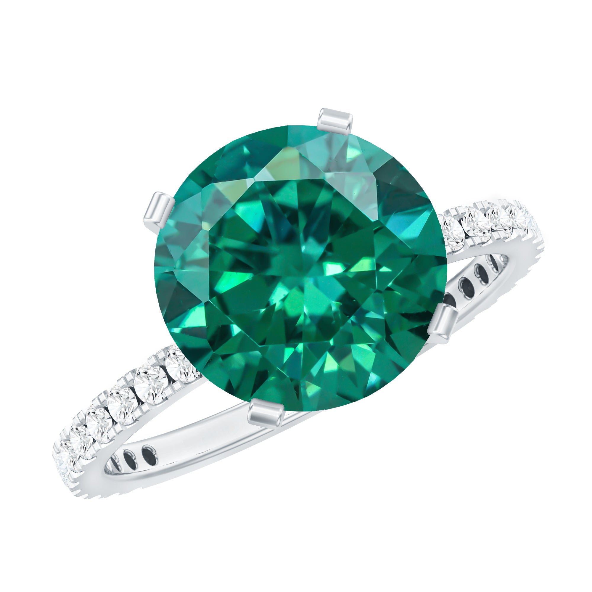 Certified 10 mm Lab Grown Emerald Huge Engagement Ring with Diamond AAAA - Rosec Jewels
