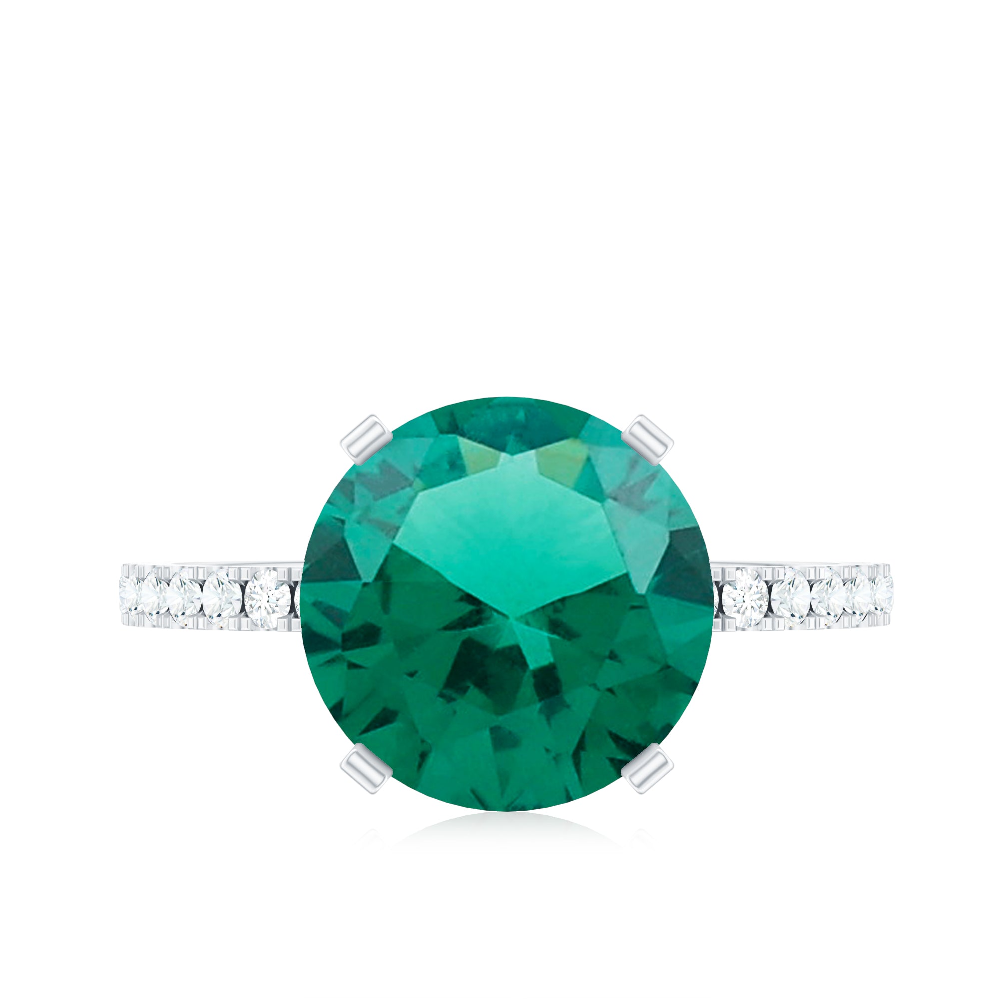 Certified 10 mm Lab Grown Emerald Huge Engagement Ring with Diamond AAAA - Rosec Jewels