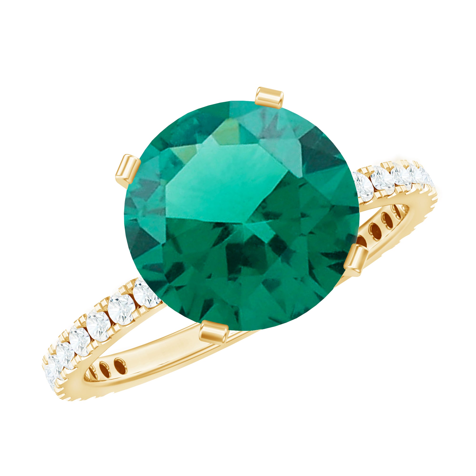 Certified 10 mm Lab Grown Emerald Huge Engagement Ring with Diamond AAAA - Rosec Jewels