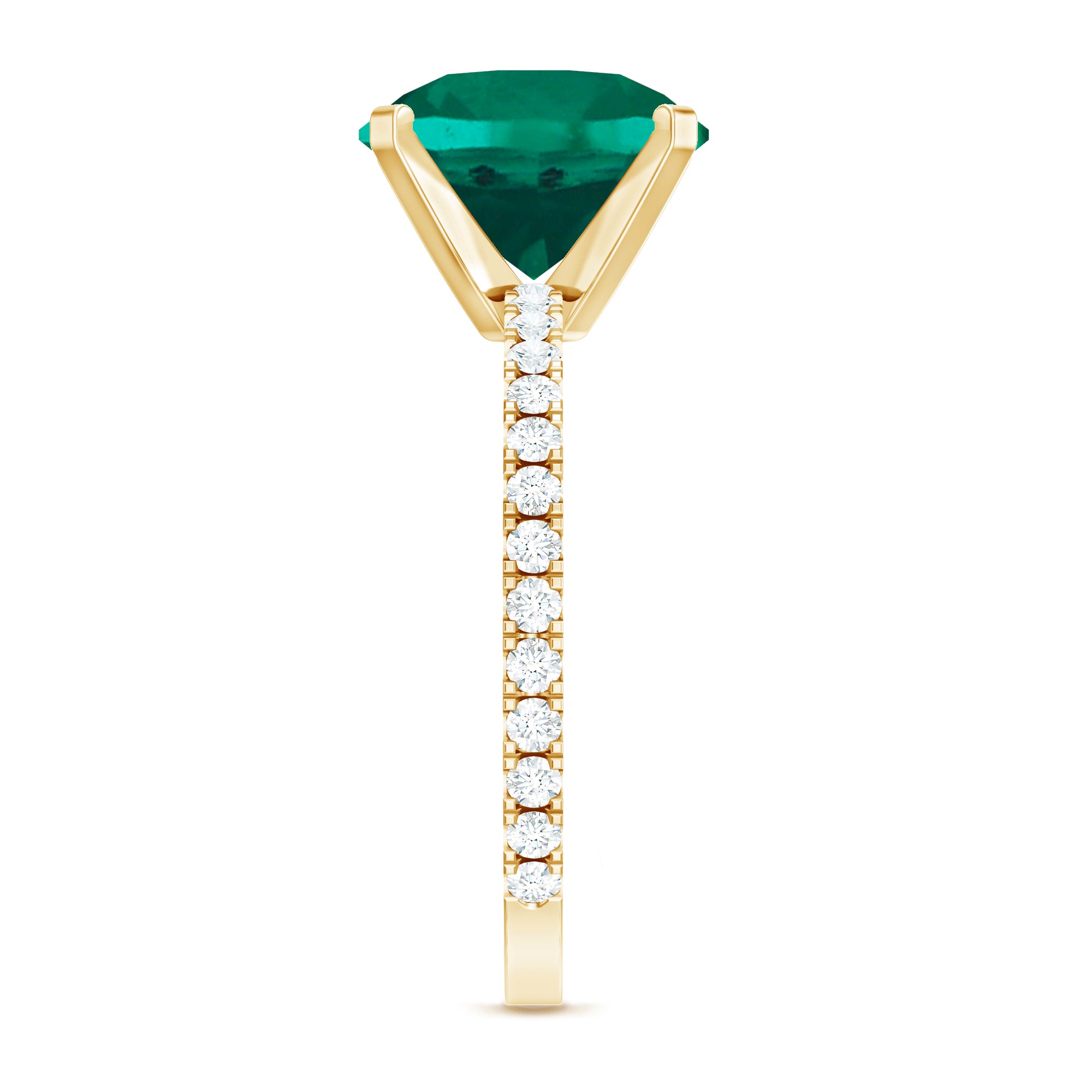 Certified 10 mm Lab Grown Emerald Huge Engagement Ring with Diamond AAAA - Rosec Jewels
