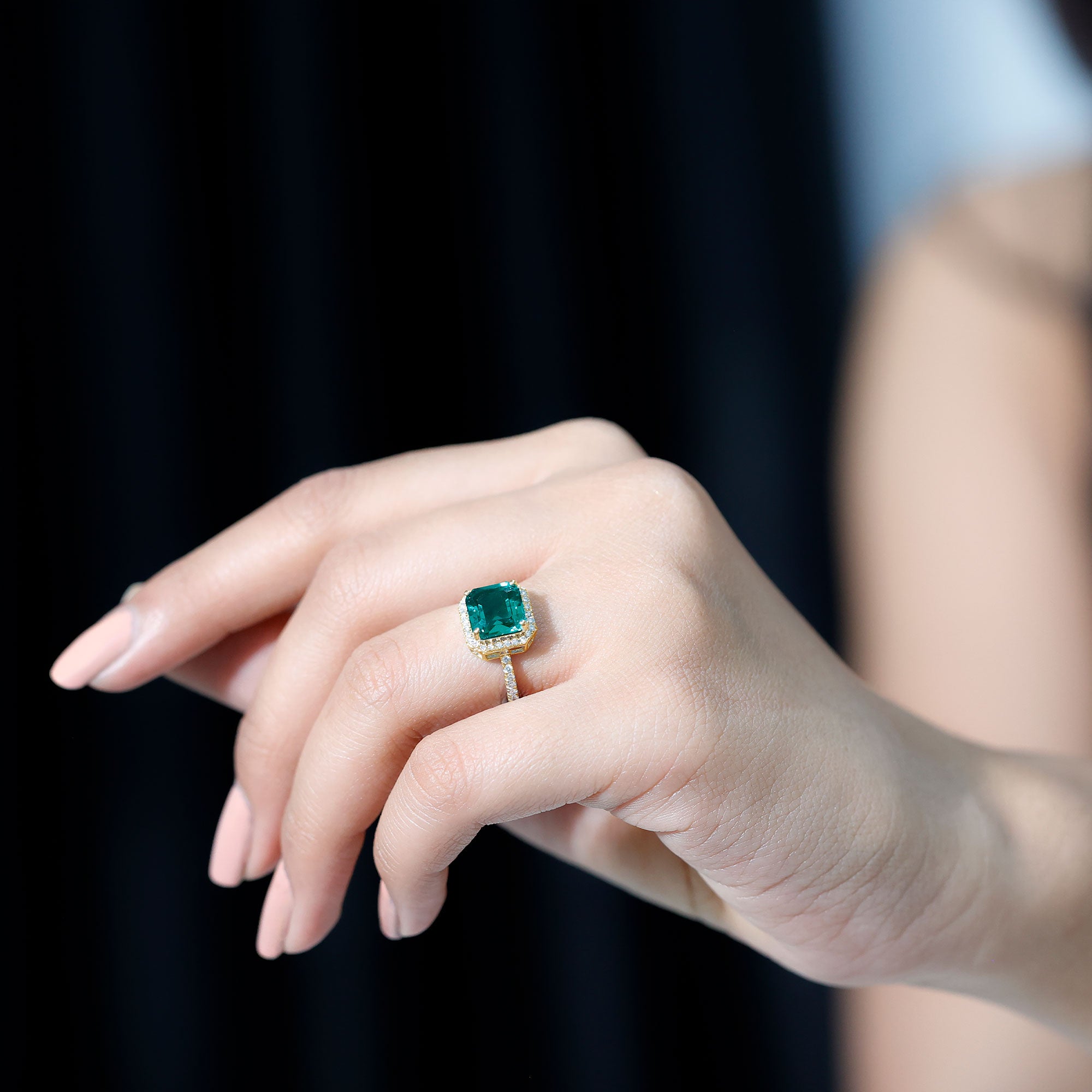 AAAA Quality Lab Created Emerald Asscher Cut Engagement Ring with Diamond AAAA - Rosec Jewels
