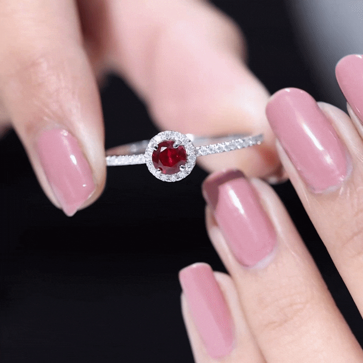 0.6 Carat Lab Created Ruby and Diamond Halo Engagement Ring AAAA - Rosec Jewels