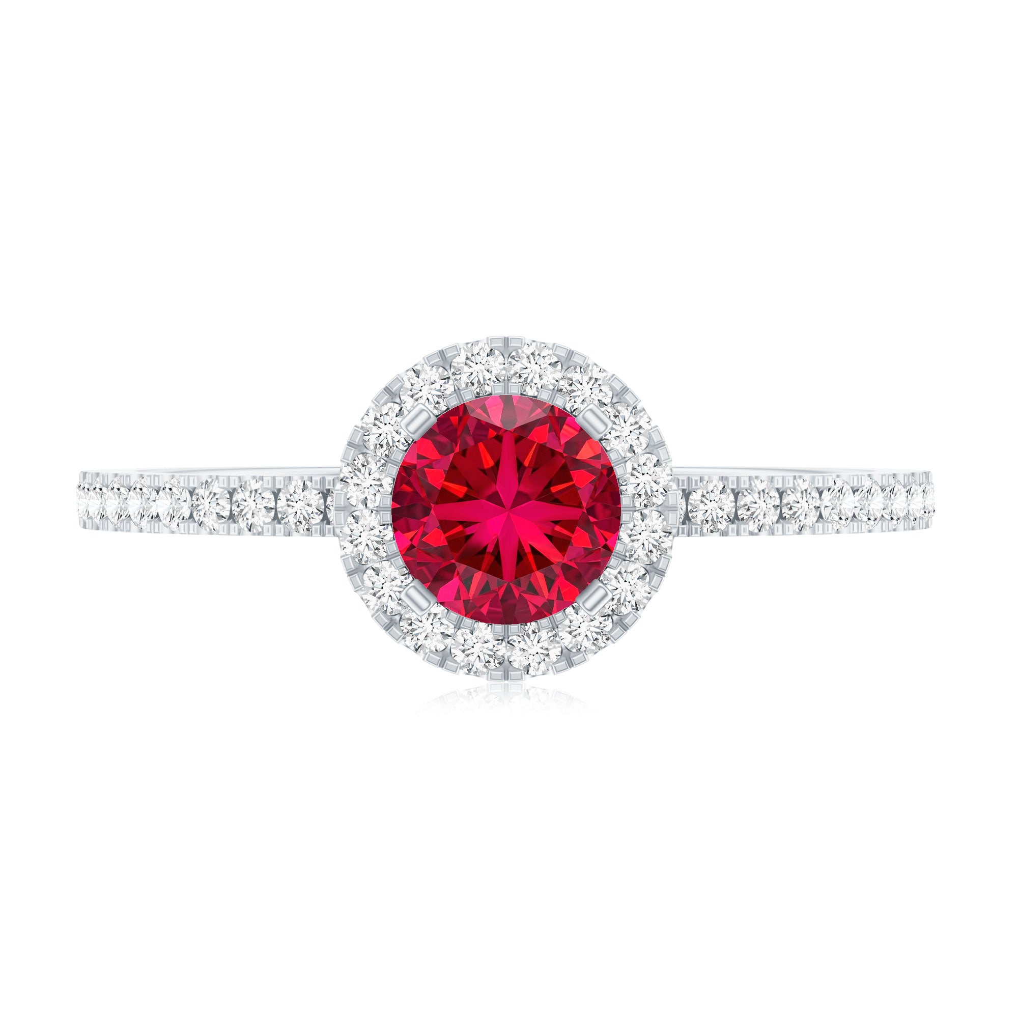 0.6 Carat Lab Created Ruby and Diamond Halo Engagement Ring AAAA - Rosec Jewels