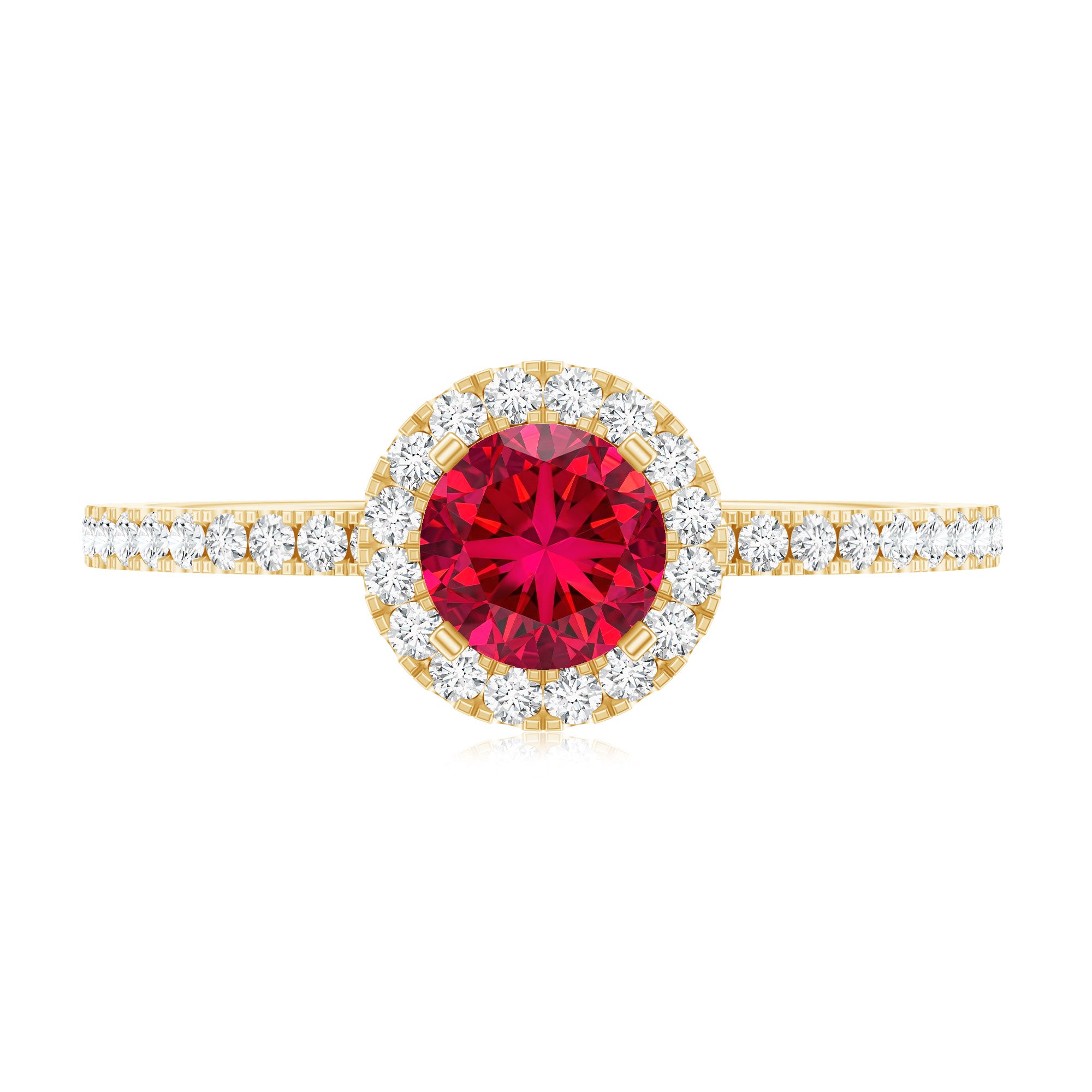 0.6 Carat Lab Created Ruby and Diamond Halo Engagement Ring AAAA - Rosec Jewels