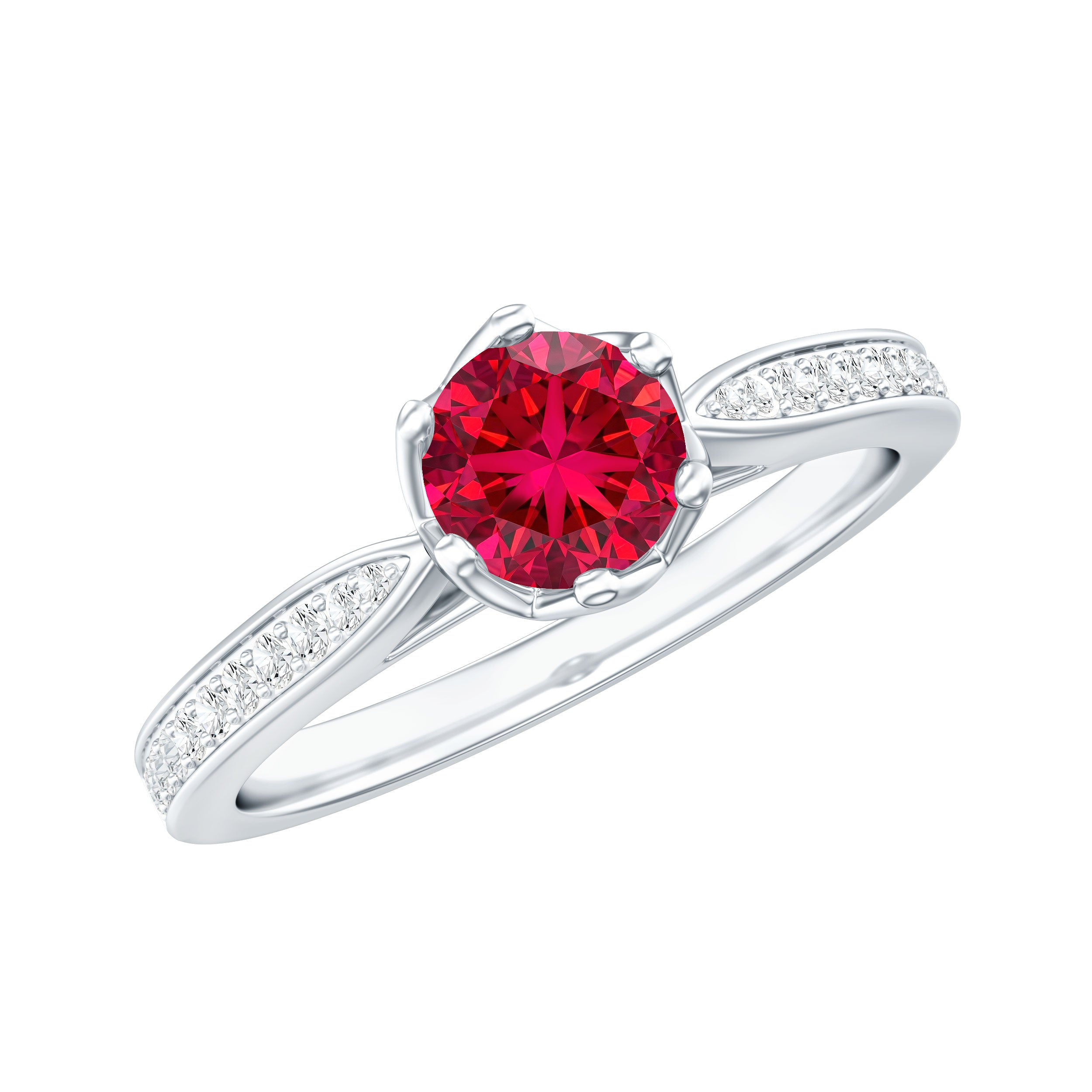 1 CT Round Shape Created Ruby Solitaire Engagement Ring with Diamond AAAA - Rosec Jewels