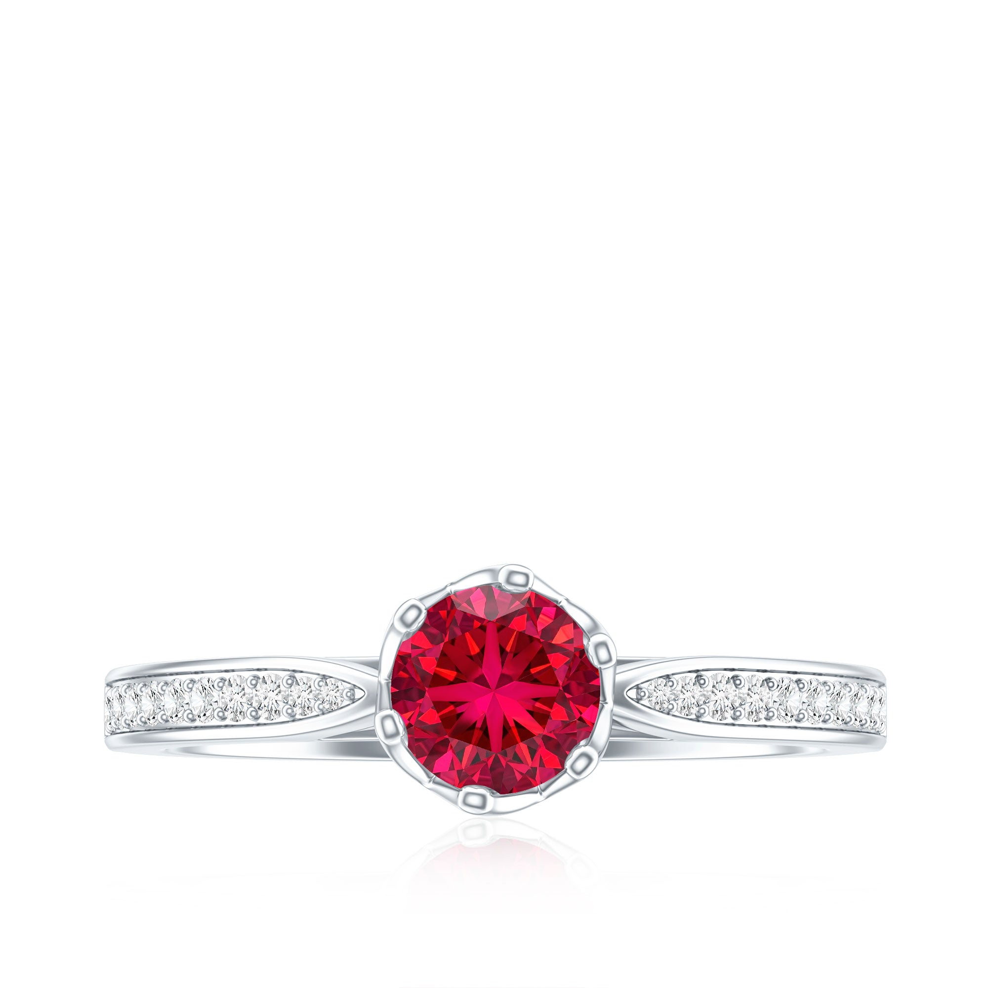 1 CT Round Shape Created Ruby Solitaire Engagement Ring with Diamond AAAA - Rosec Jewels