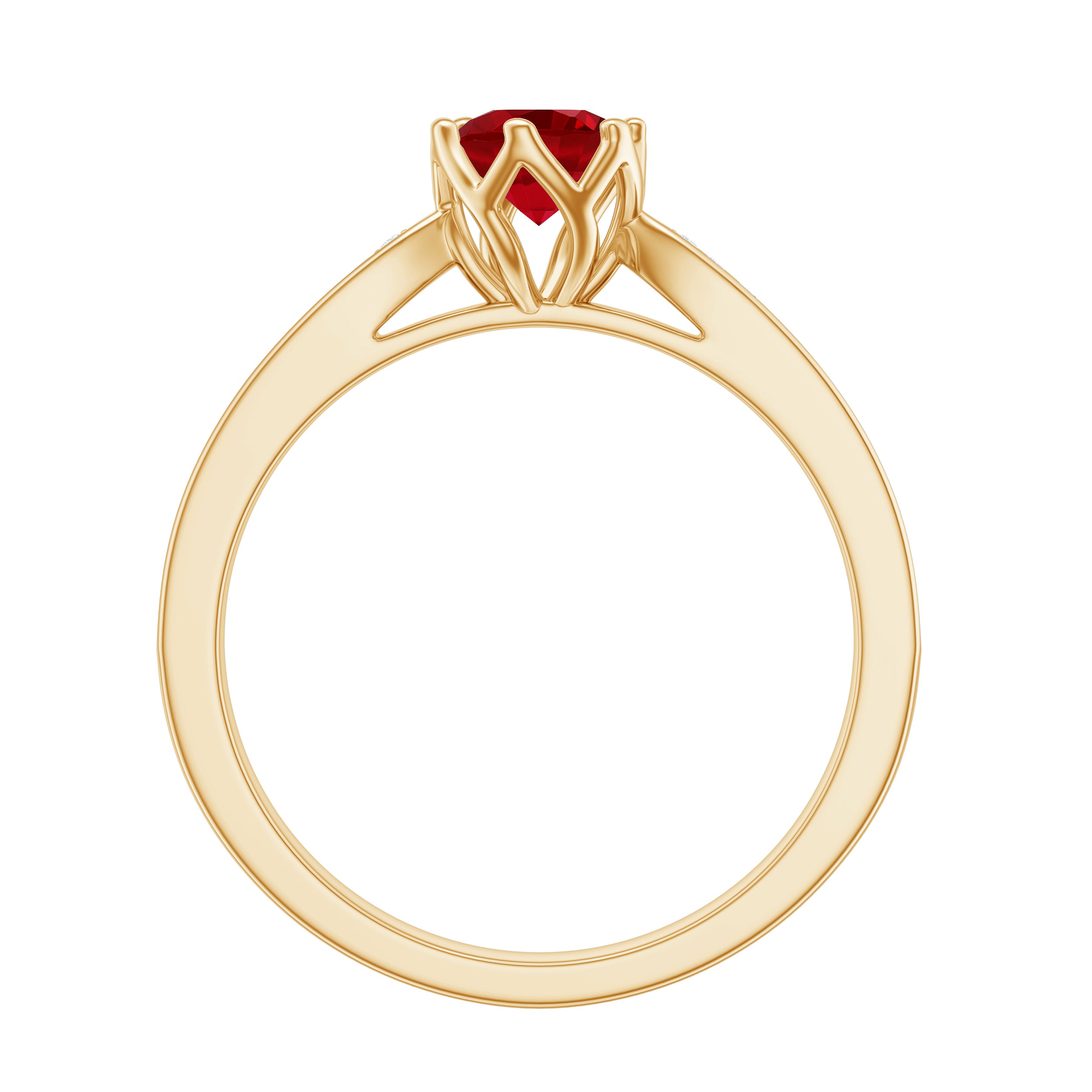Rosec Jewels-1 CT Round Shape Created Ruby Solitaire Engagement Ring with Diamond