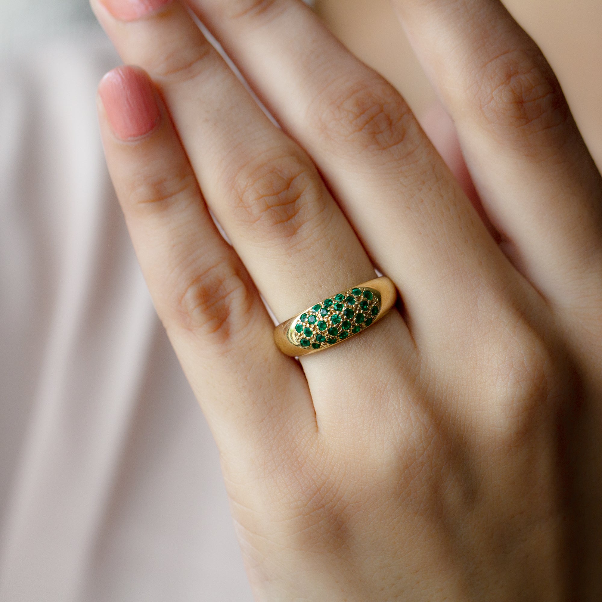 Natural Emerald Thick Band Ring with Certificate AAA - Rosec Jewels
