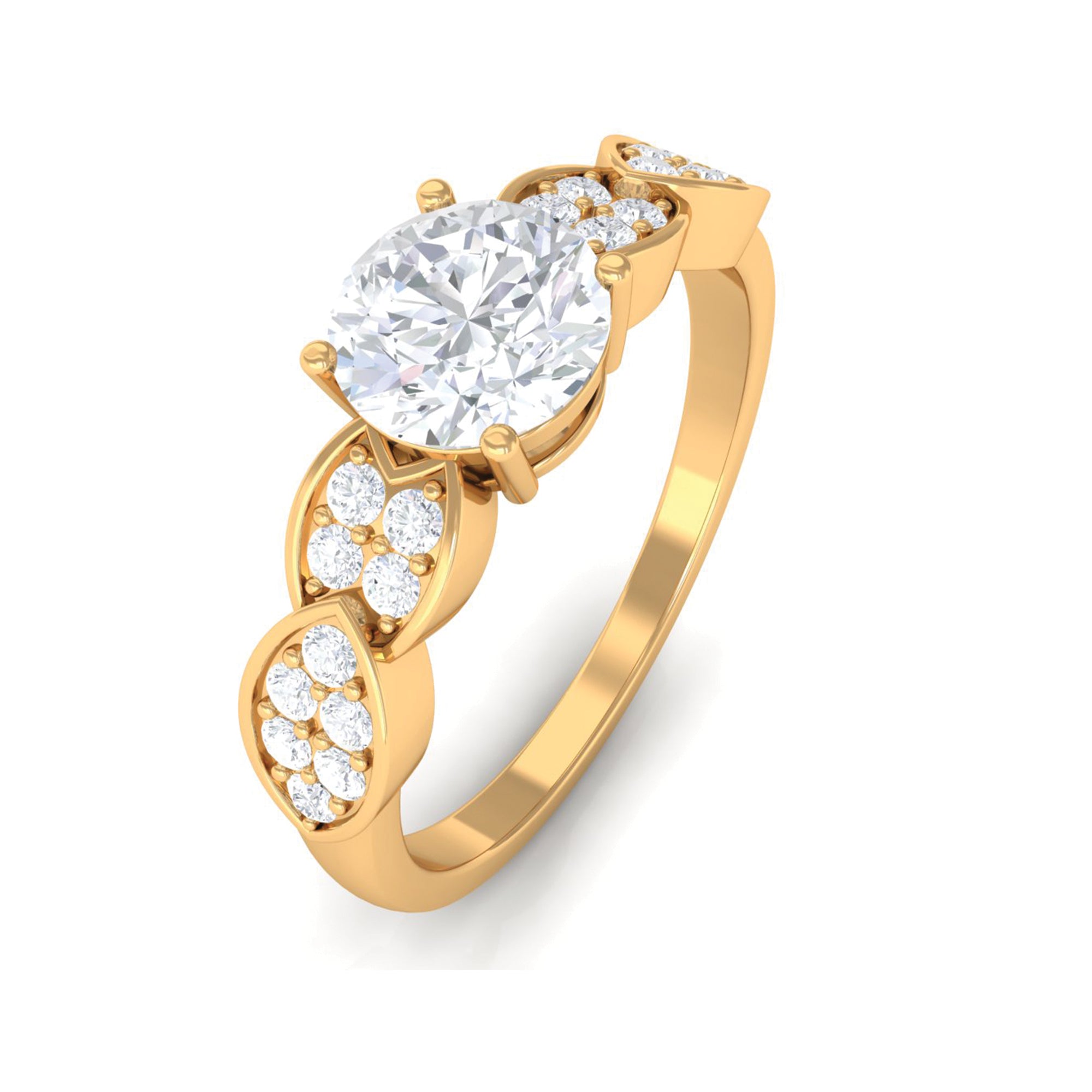 Classic Round Zirconia Engagement Ring with Side Stones AAAA - Rosec Jewels