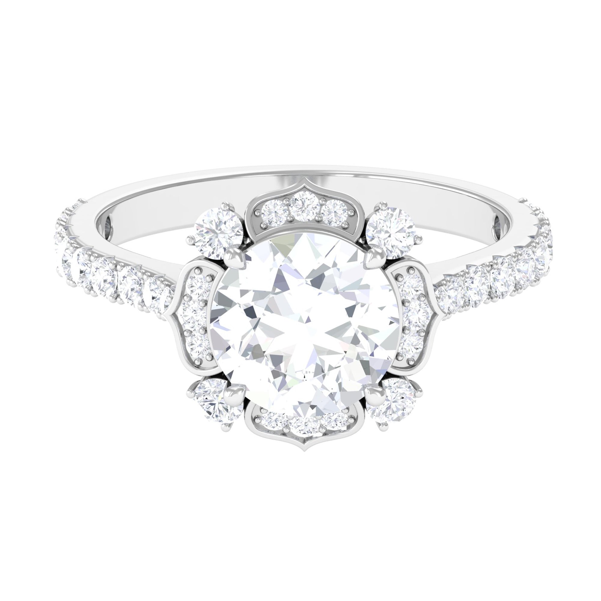 Cubic Zirconia Flower Engagement Ring in Gold