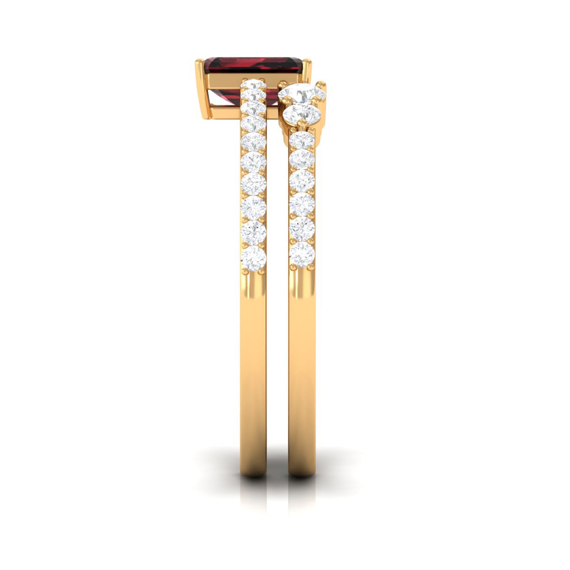 Real Garnet Diamond Emerald Cut Engagement Ring with Enhancer AAA - Rosec Jewels