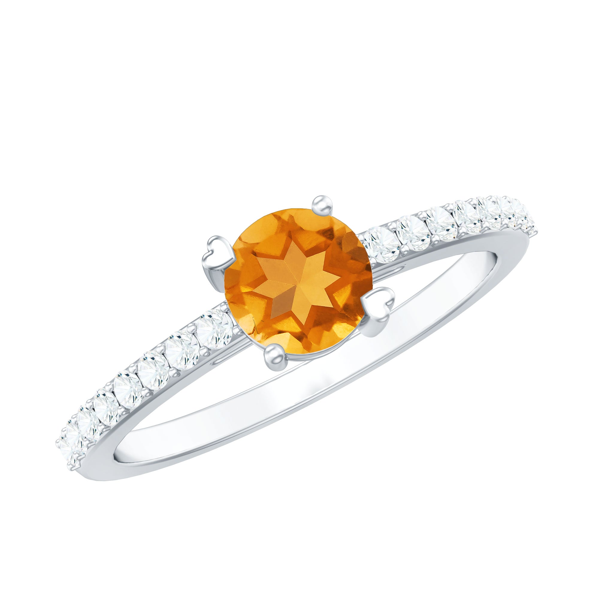1 CT Citrine Solitaire Promise Ring with Diamond Side Stones