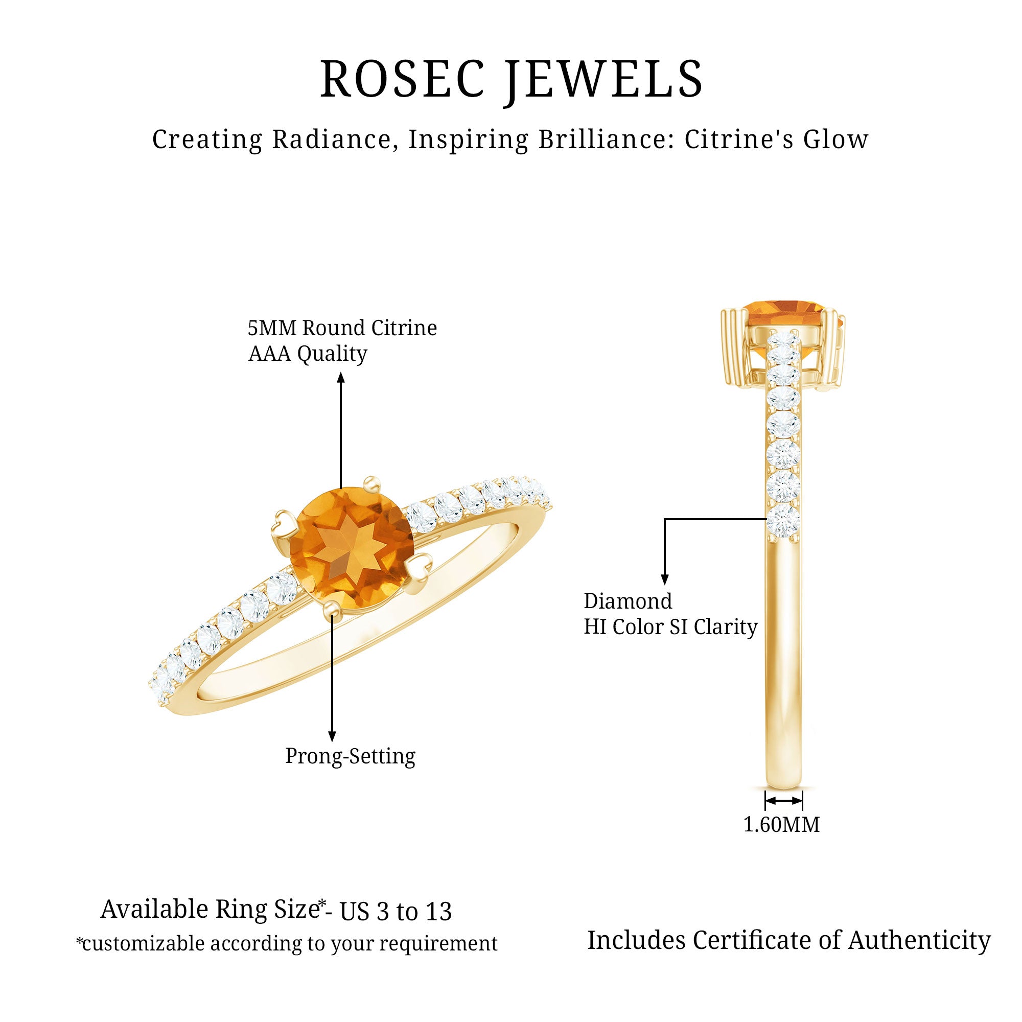 Rosec Jewels-Natural Citrine Promise Ring with Diamond