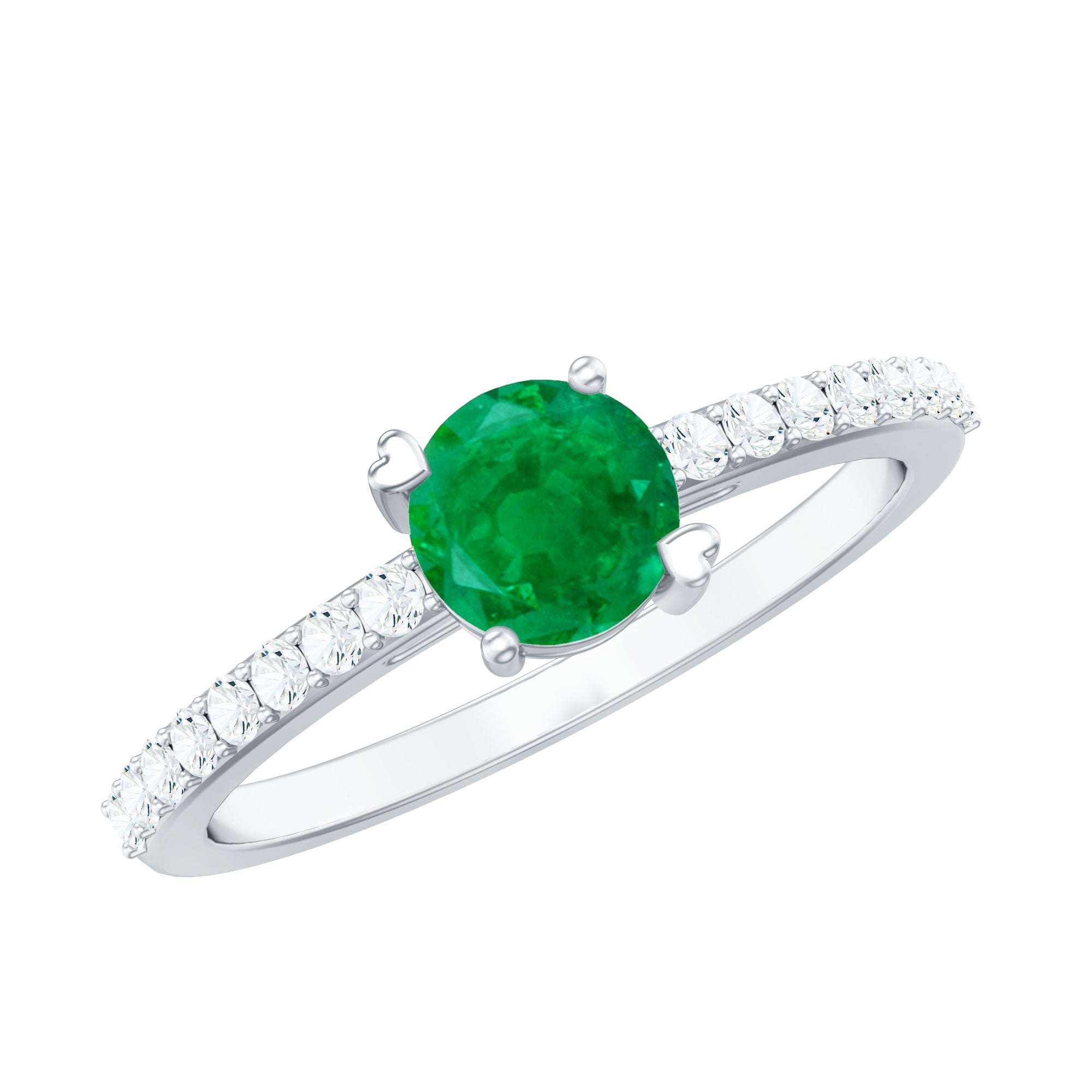 Natural Solitaire Emerald Promise Ring with Diamond Side Stones