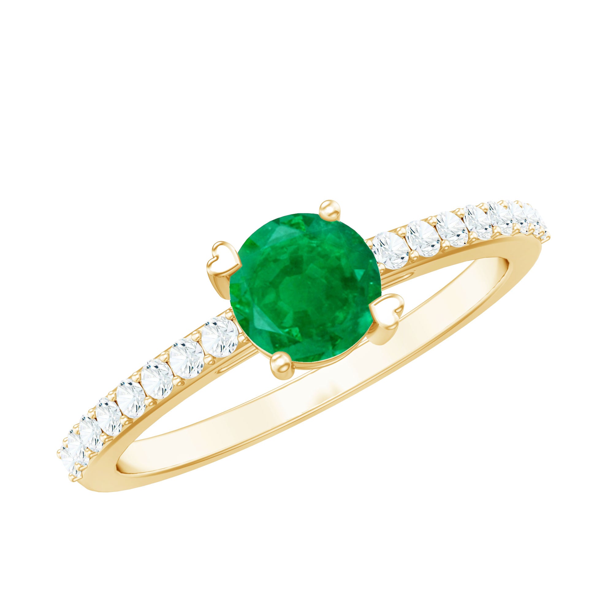 Natural Solitaire Emerald Promise Ring with Diamond Side Stones AAA - Rosec Jewels