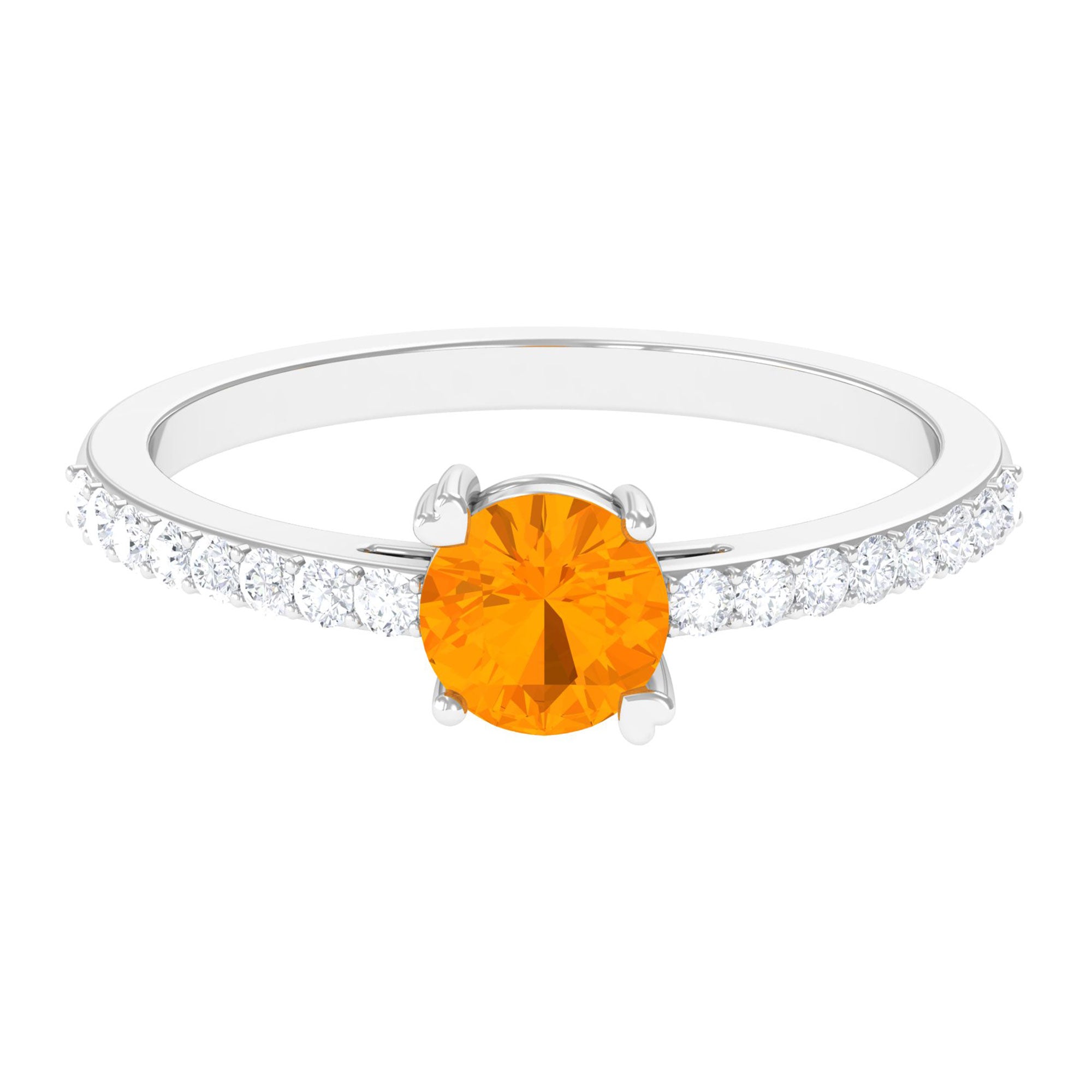 1.25 Ct Designer Fire Opal Solitaire Promise Ring with Diamond