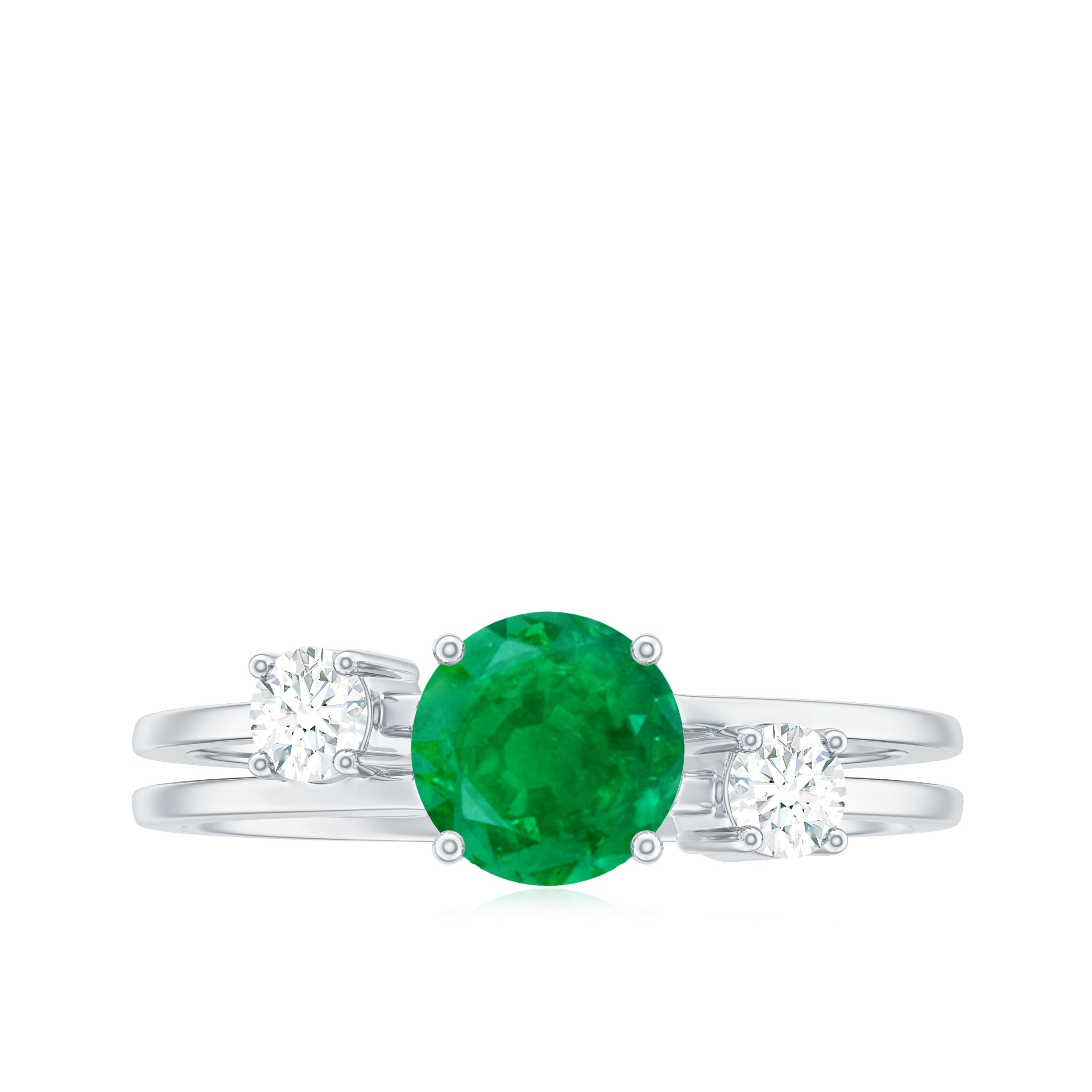 Natural Emerald Diamond Three Stone Engagement Ring AAA - Rosec Jewels