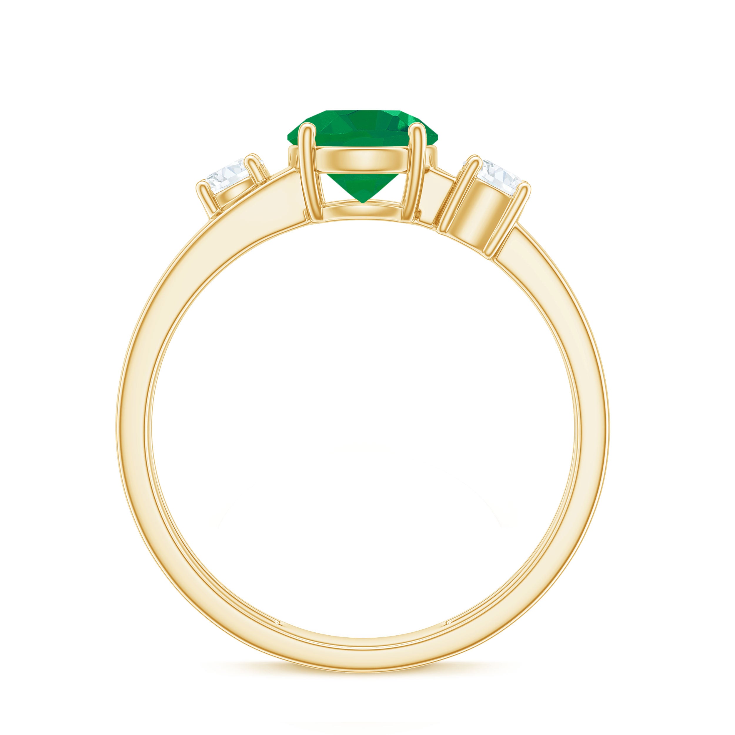 Natural Emerald Diamond Three Stone Engagement Ring AAA - Rosec Jewels
