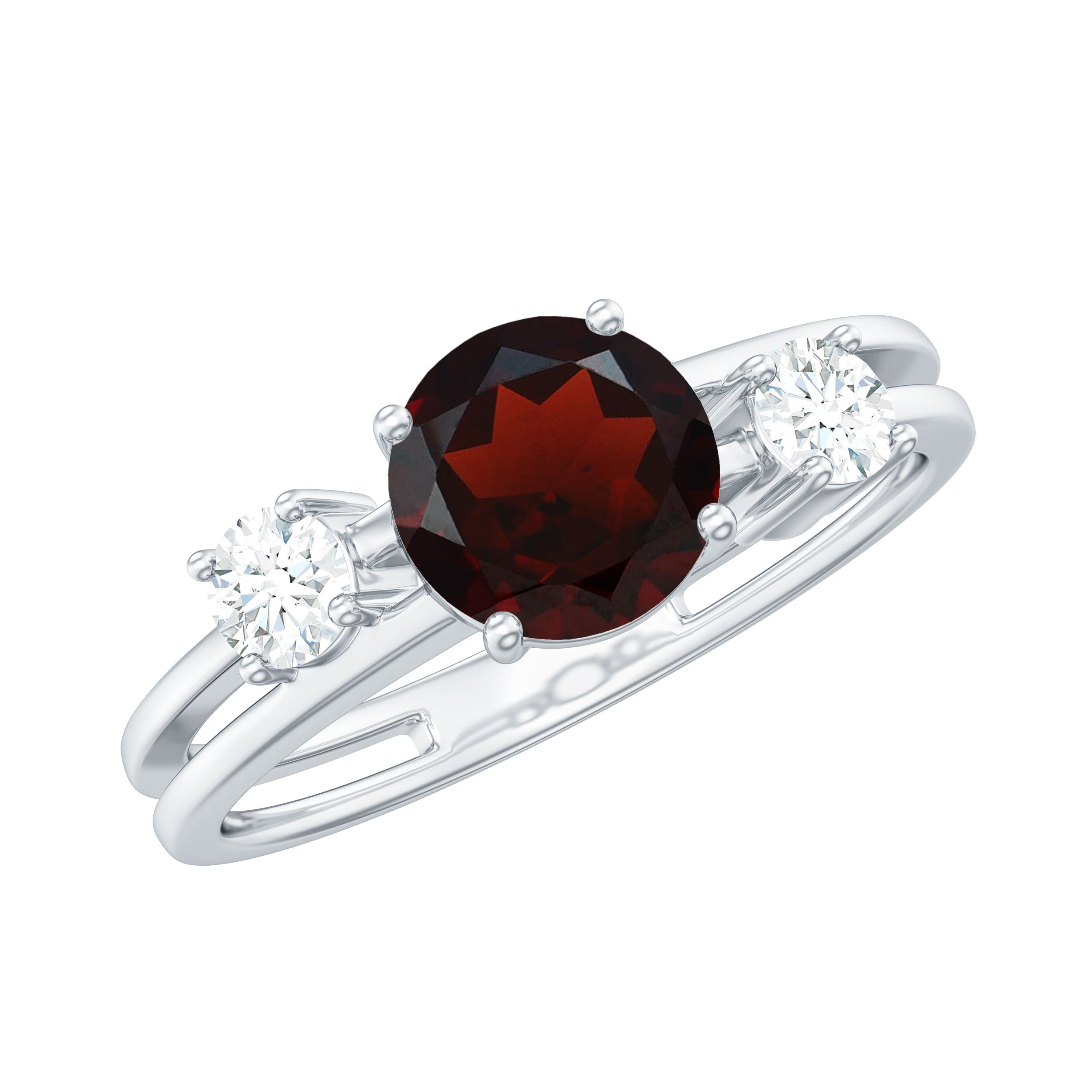 Genuine 8mm Garnet Diamond Double Band Engagement Ring