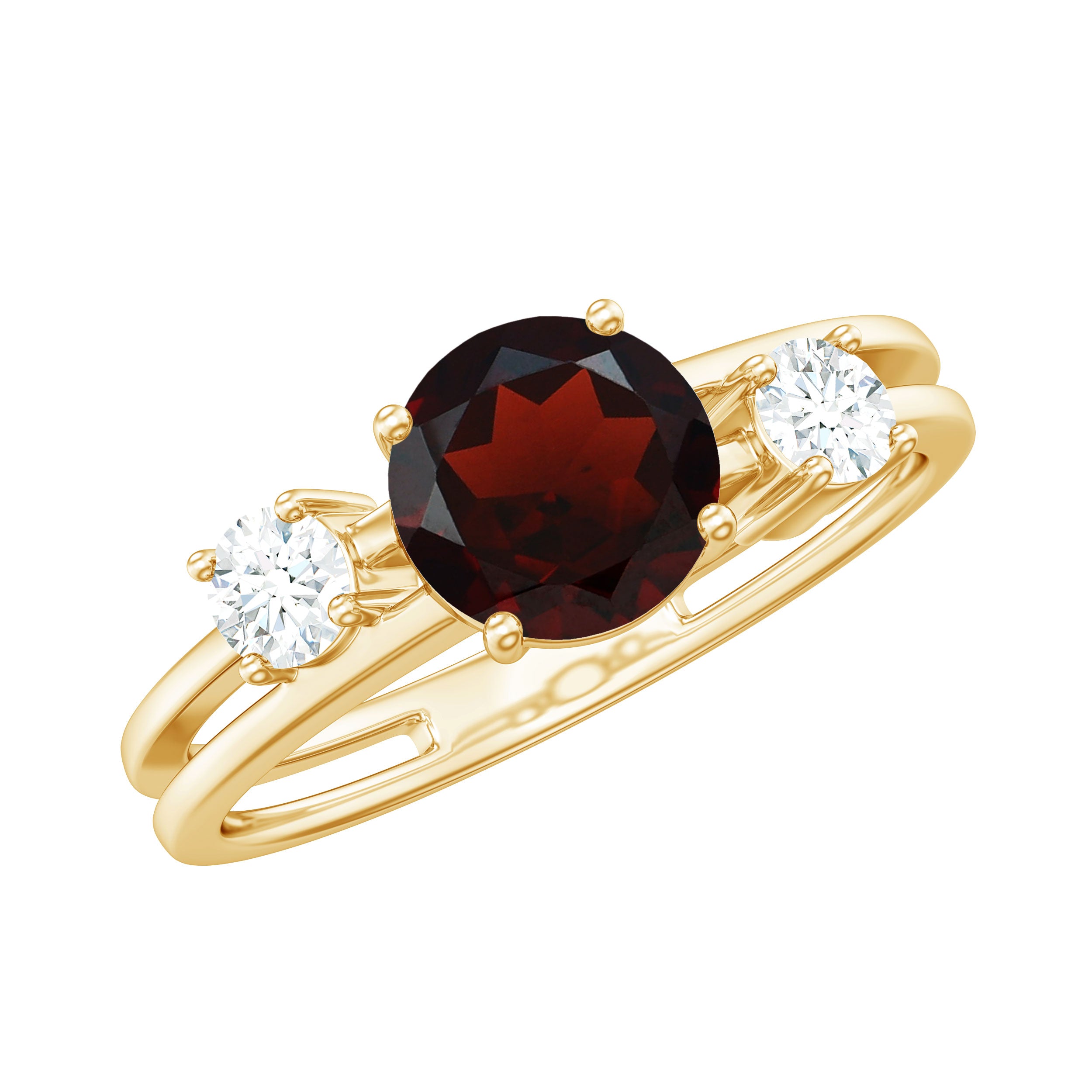 Genuine 8mm Garnet Diamond Double Band Engagement Ring AAA - Rosec Jewels