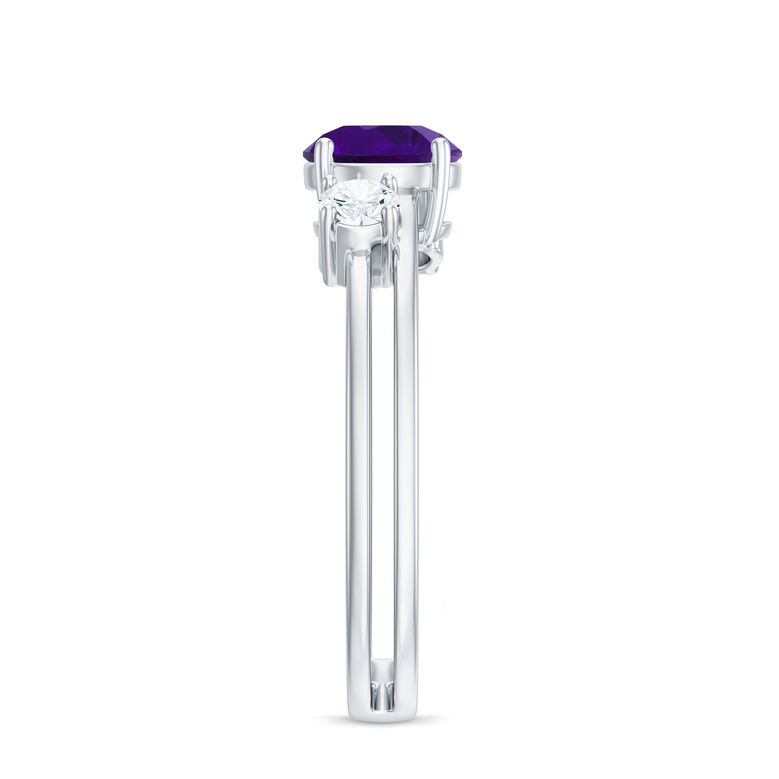 Natural 1.2 Carat Amethyst Double Band Engagement Ring with Diamond AAA - Rosec Jewels