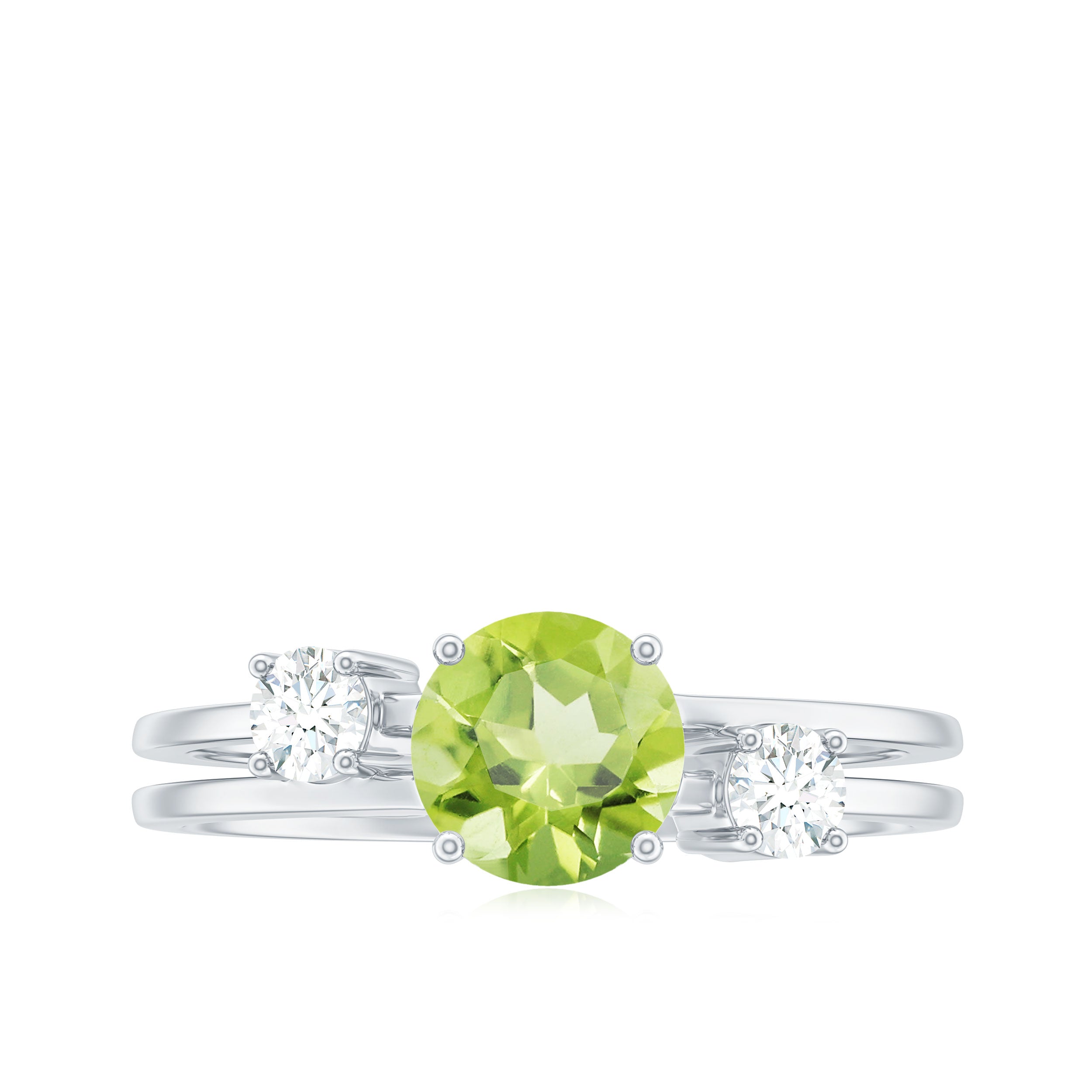 2 Carat Peridot Double Band Engagement Ring with Diamond AAA - Rosec Jewels
