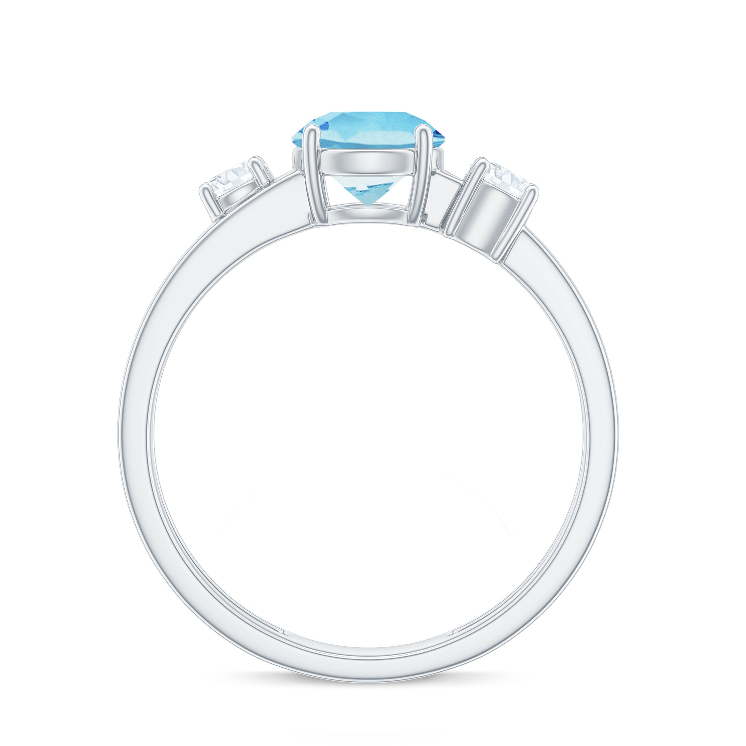 0.8 Carat Aquamarine and Diamond 3 Stone Engagement Ring with Double Band Shank AAA - Rosec Jewels