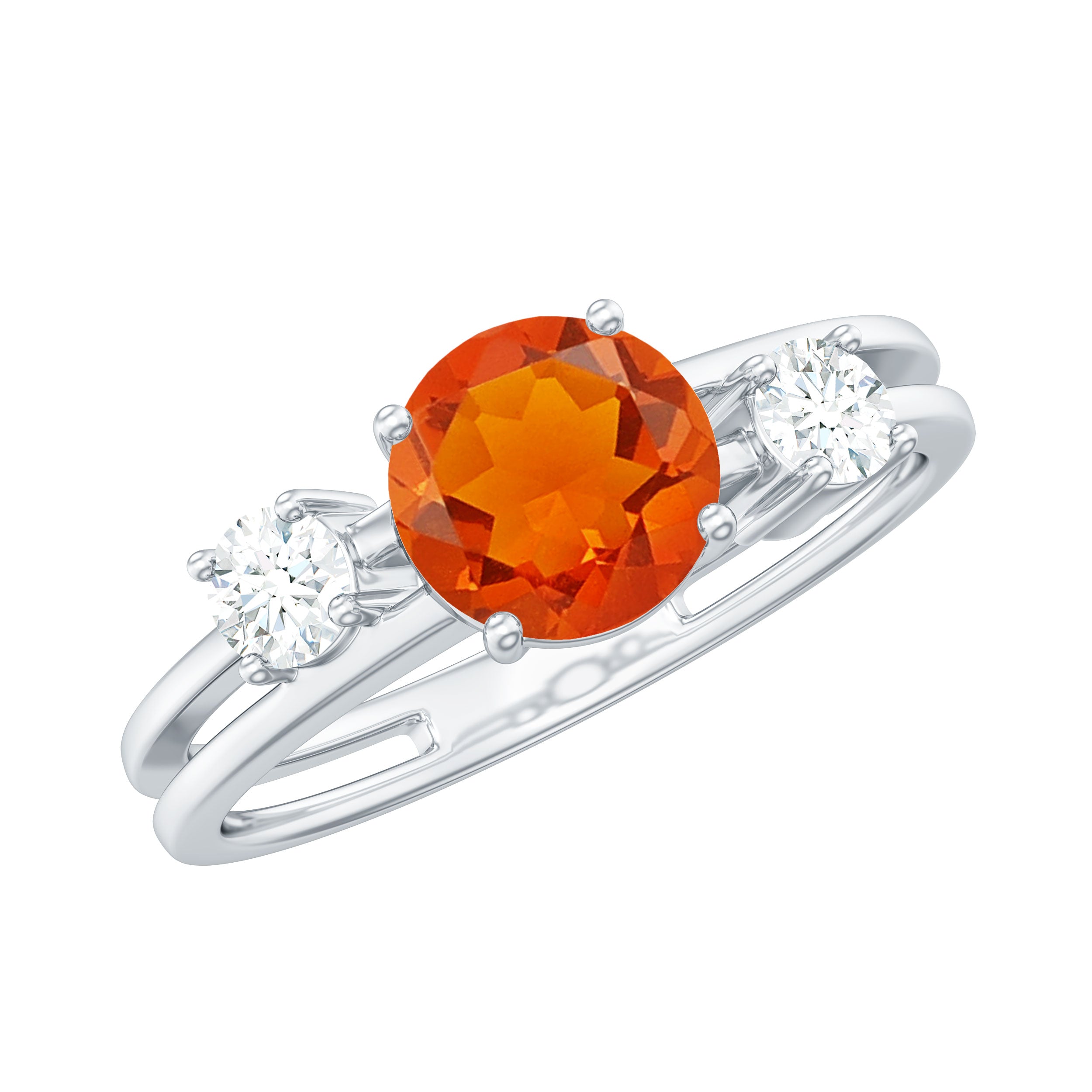Rosec Jewels-Double Band Engagement Ring with Fire Opal and Diamond