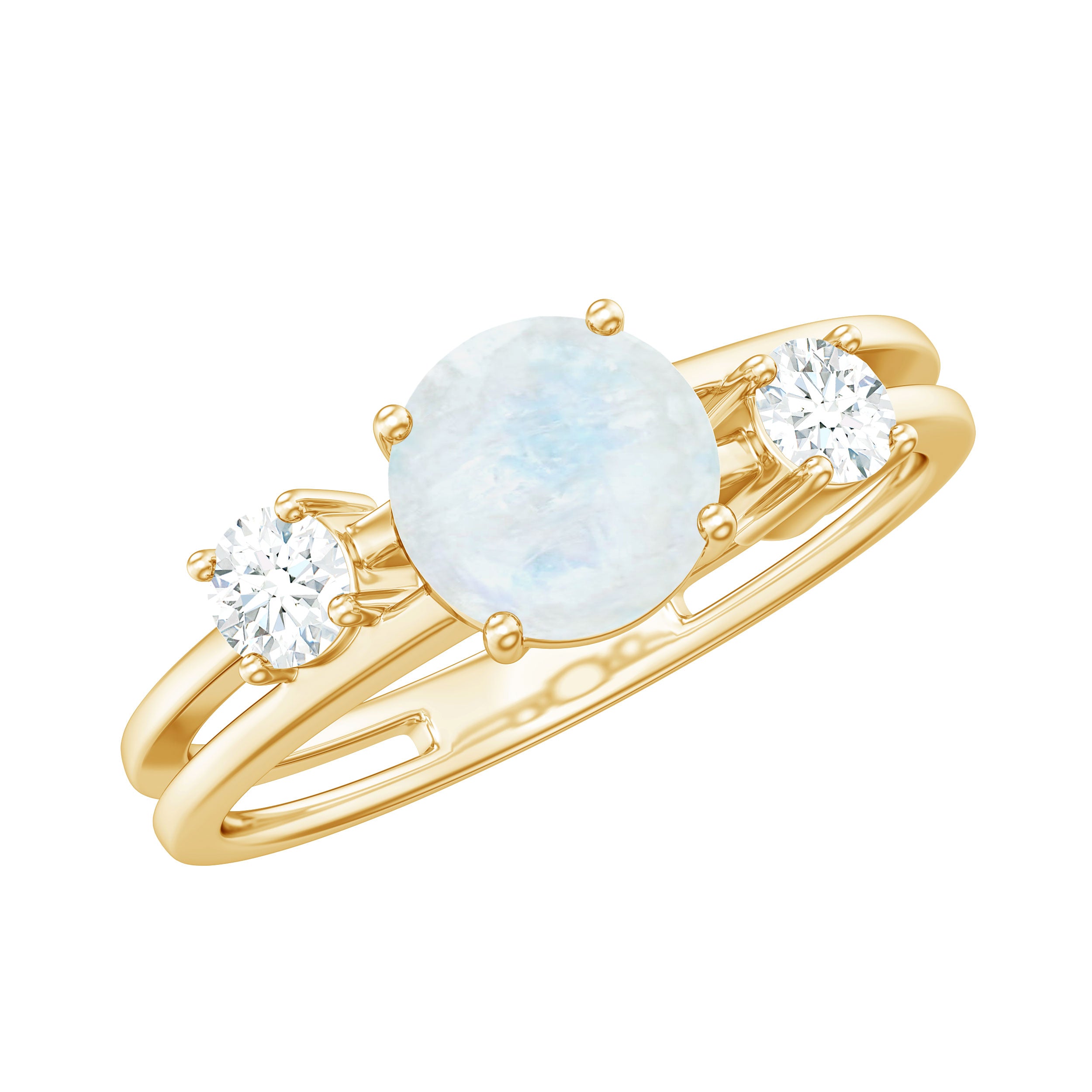 1/2 CT Moonstone Solitaire Double Band Ring with Diamond AAA - Rosec Jewels