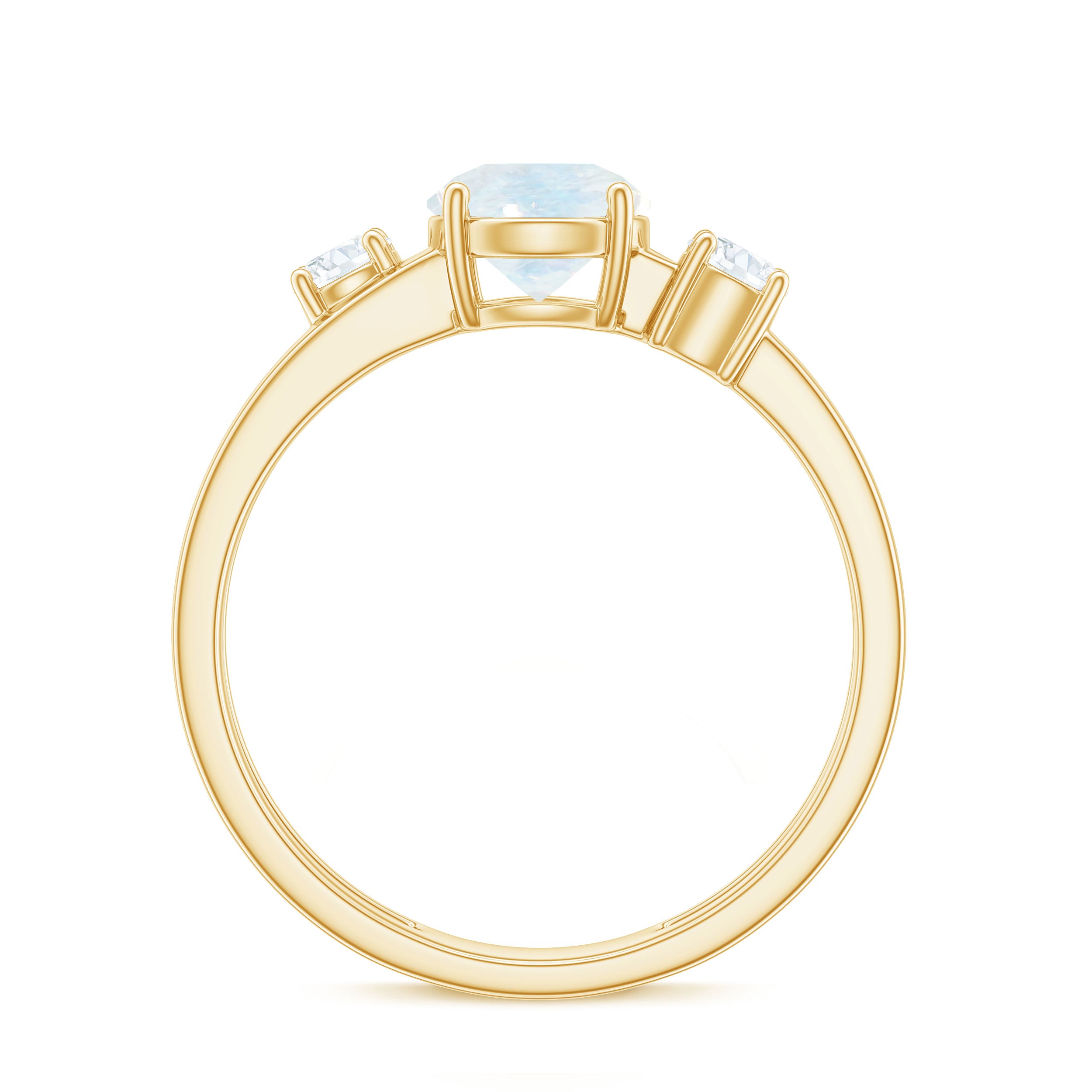 1/2 CT Moonstone Solitaire Double Band Ring with Diamond AAA - Rosec Jewels