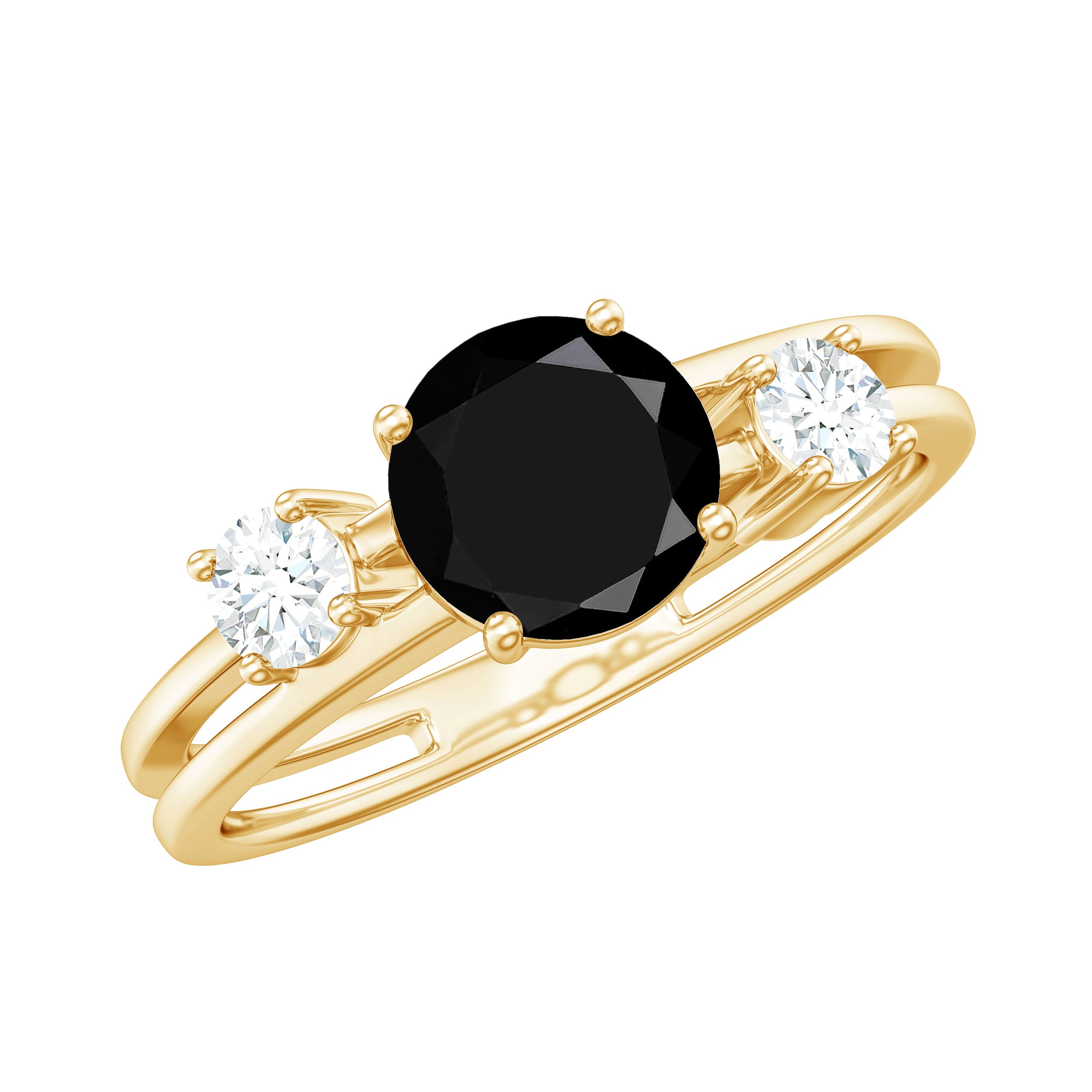 Real Black Onyx and Diamond Double Band Engagement Ring AAA - Rosec Jewels