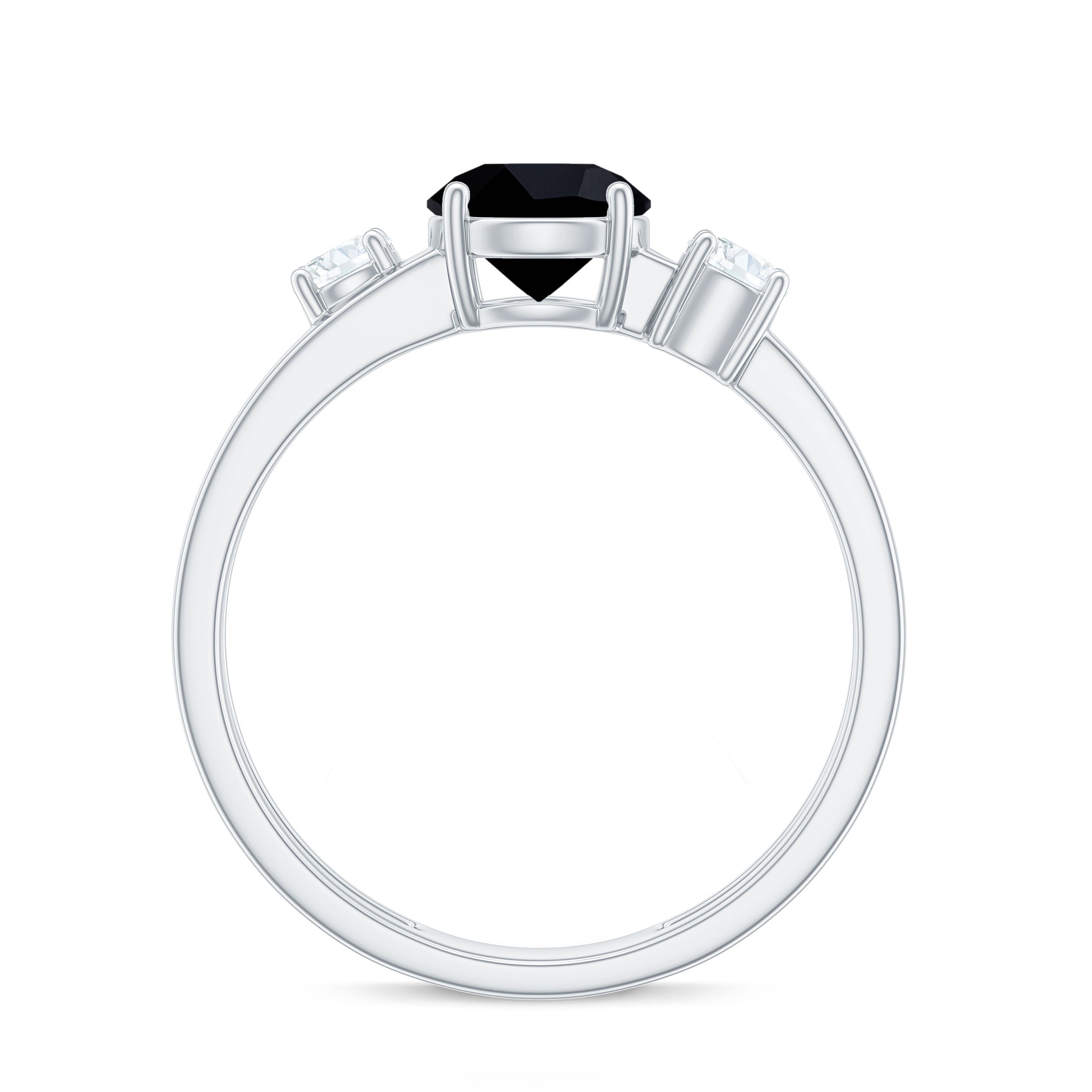 Natural Black Spinel Diamond Double Band Engagement Ring AAA - Rosec Jewels