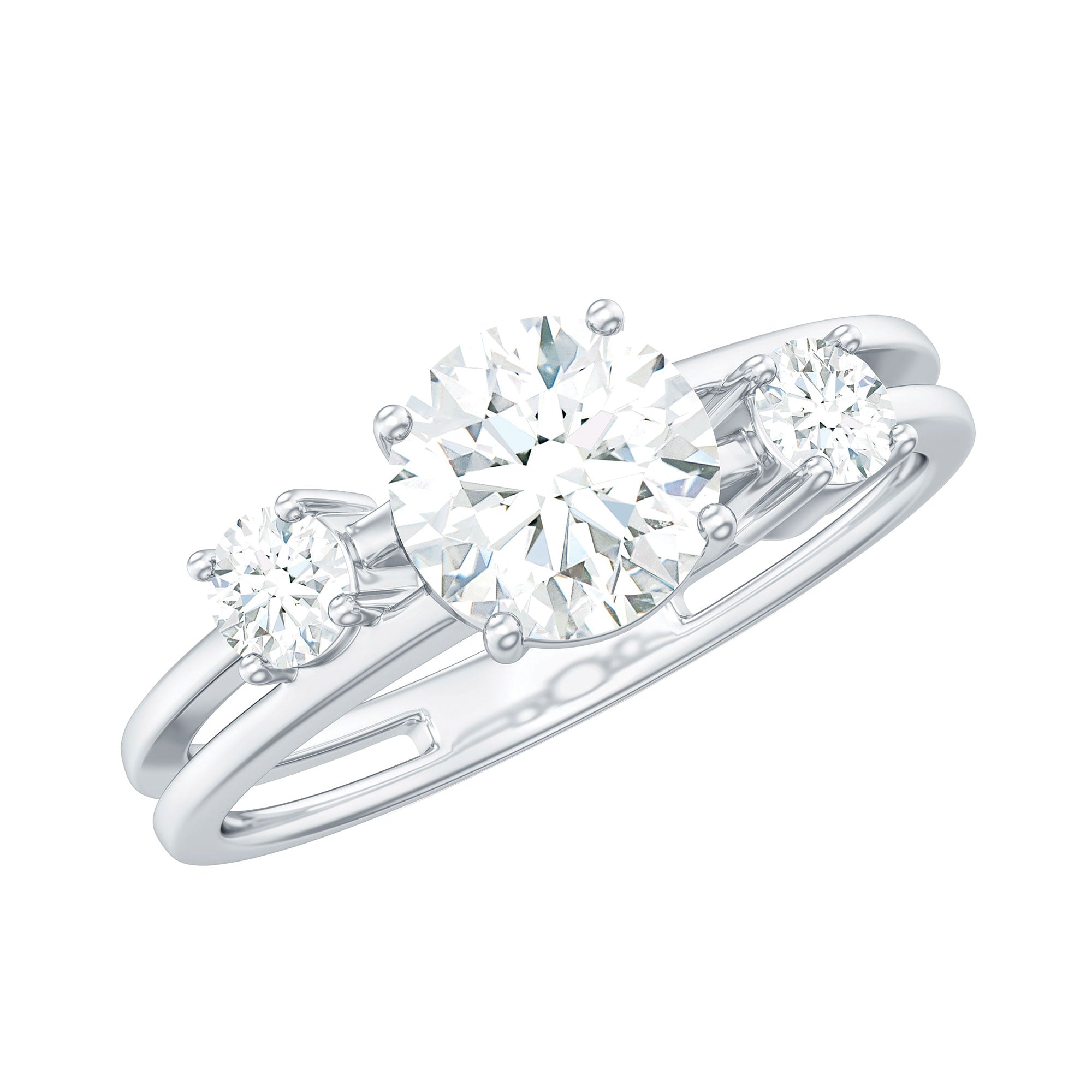 Certified Cubic Zirconia Three Stone Double Band Ring AAAA - Rosec Jewels