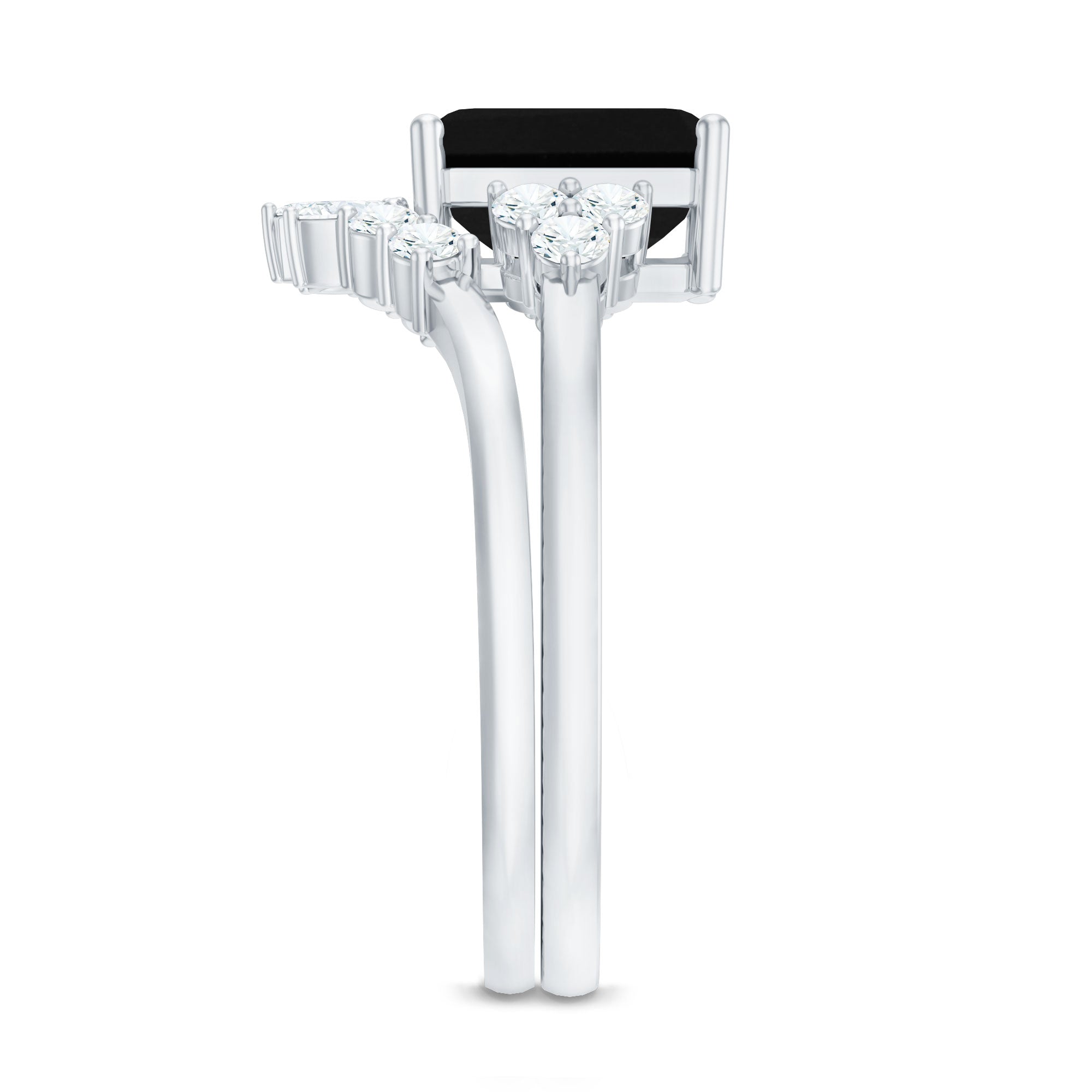 Created Black Diamond Engagement Ring Set with Diamond AAAA ( Synthetic ) - Rosec Jewels