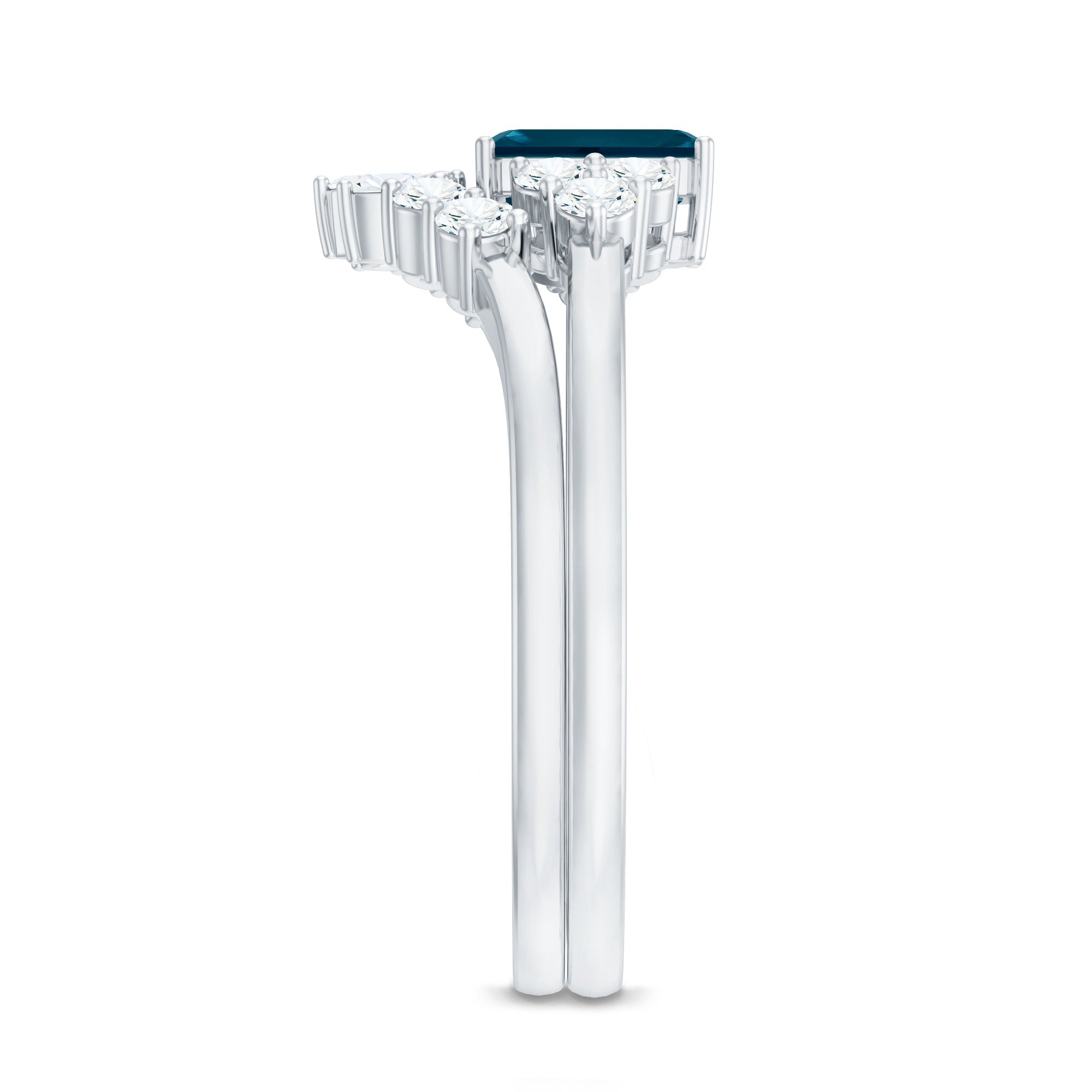 4X6mm Emerald Cut London Blue Topaz Designer Bridal Ring Set with Diamond AAA - Rosec Jewels