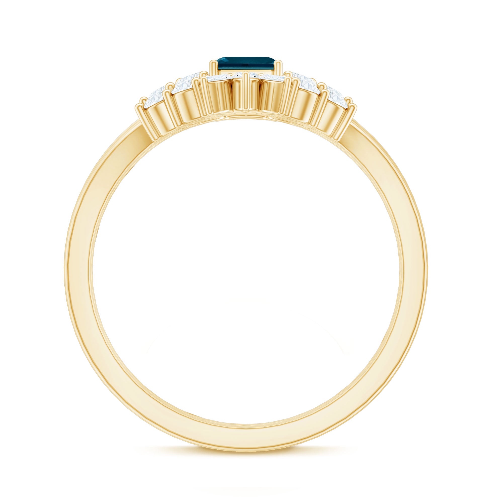 4X6mm Emerald Cut London Blue Topaz Designer Bridal Ring Set with Diamond AAA - Rosec Jewels