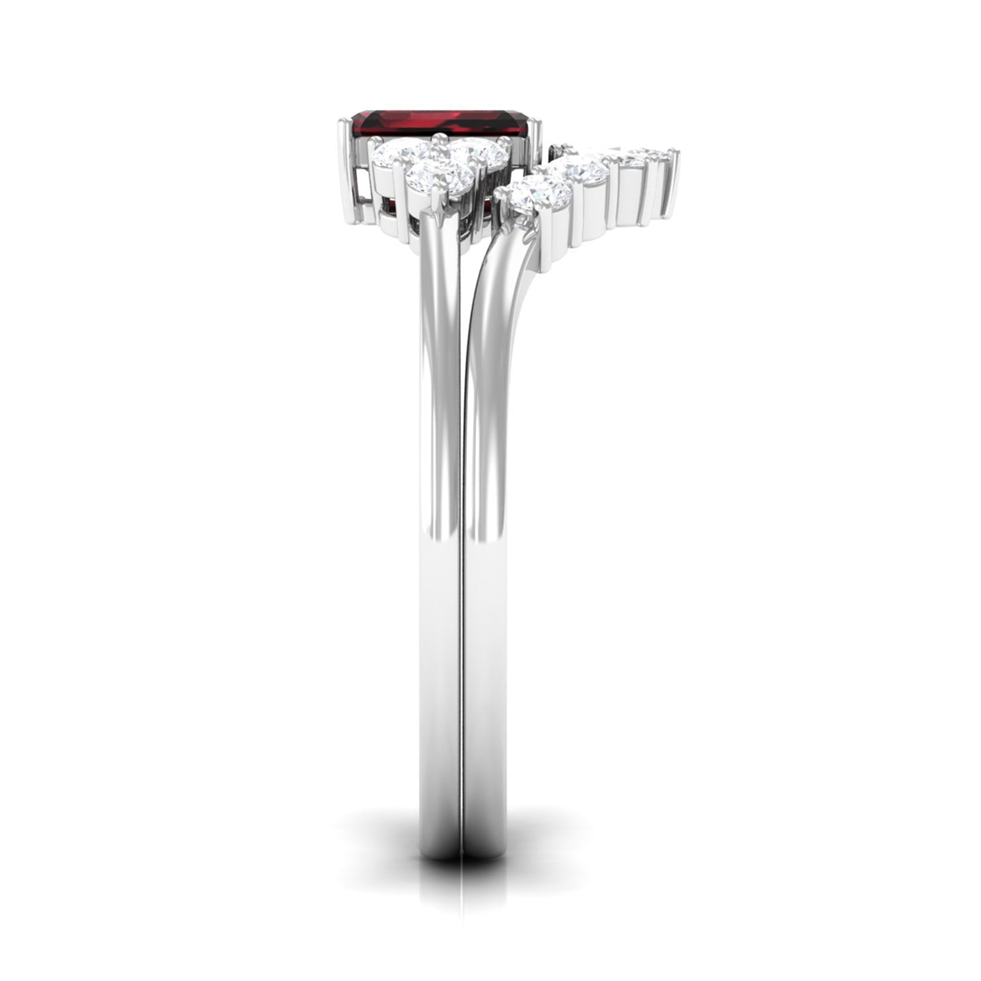 Genuine Garnet Diamond Emerald Cut Engagement Wedding Ring Set of 2 AAA - Rosec Jewels