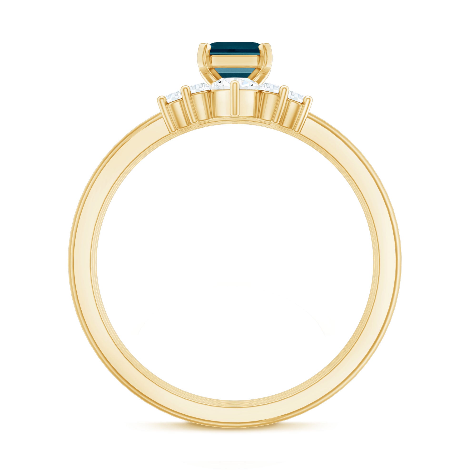 4X6mm Emerald Cut London Blue Topaz Solitaire Trio Ring Set with Diamond AAA - Rosec Jewels