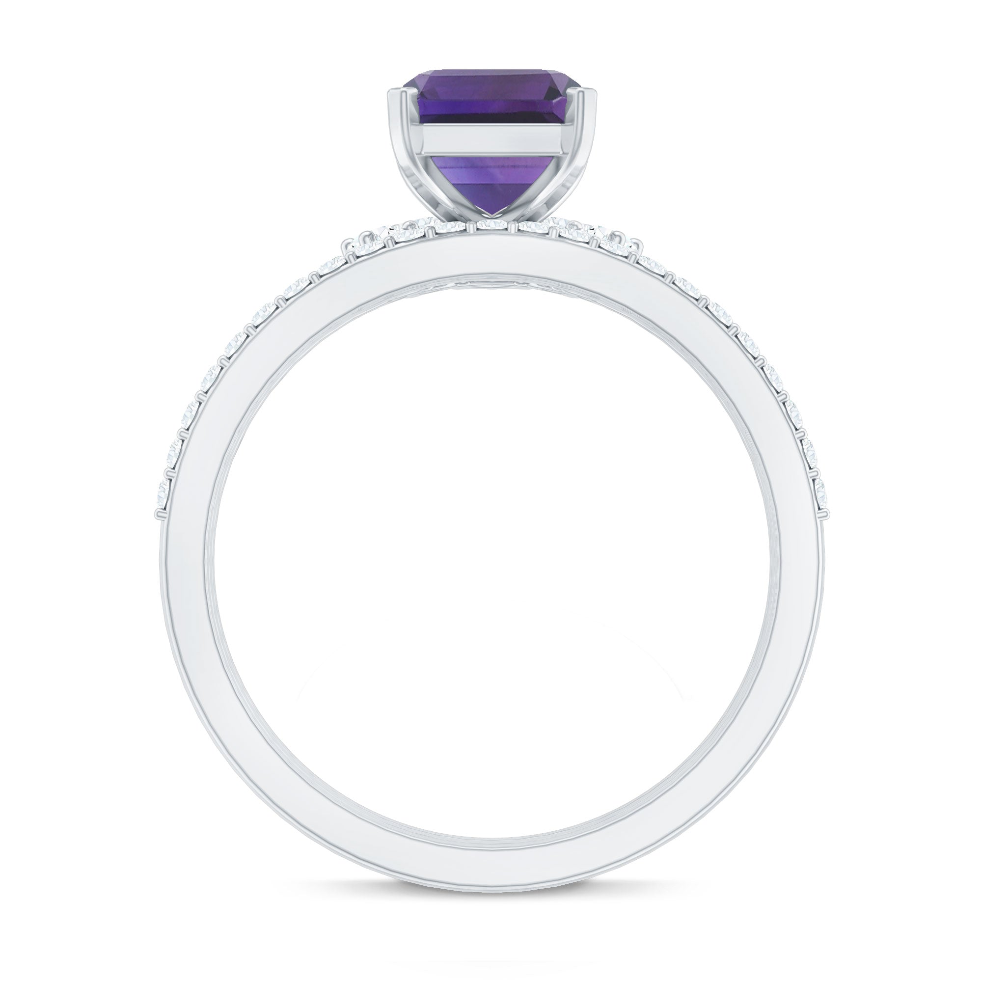 Natural 1.4 Carat Amethyst 3 Piece Bridal Ring Set with Diamond AAA - Rosec Jewels