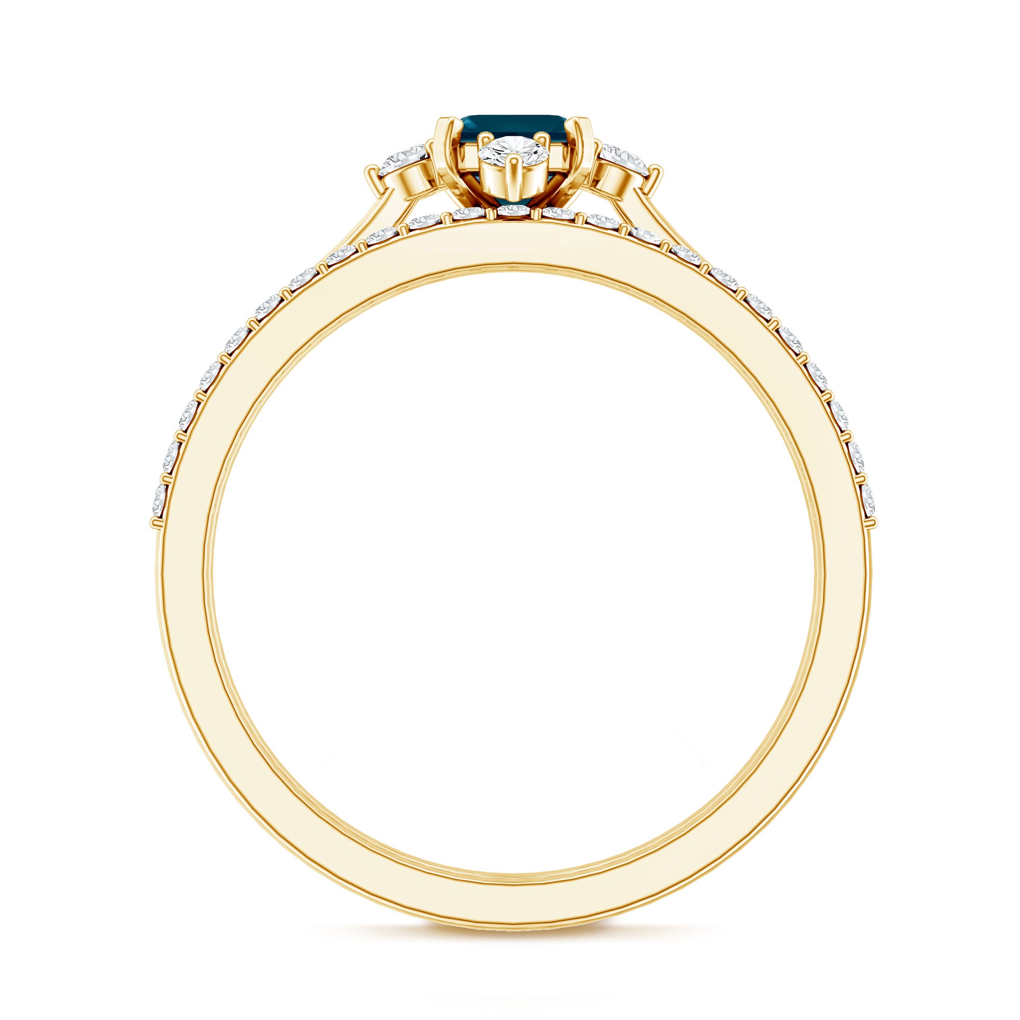 4X6mm Emerald Cut London Blue Topaz Wedding Ring Set with Diamond Band AAA - Rosec Jewels