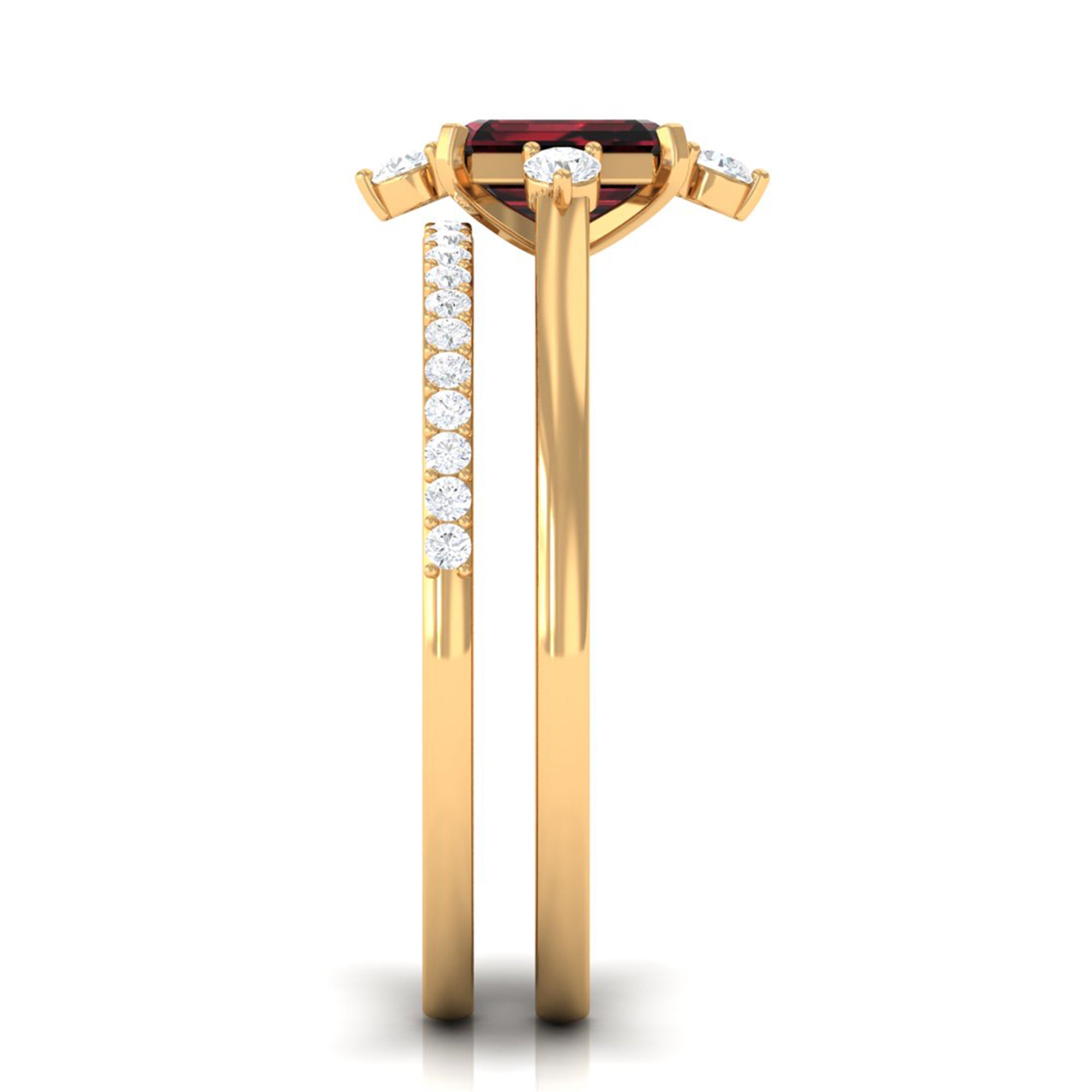 Natural Emerald Cut Garnet Diamond Wedding Bridal Ring Set of 2 AAA - Rosec Jewels
