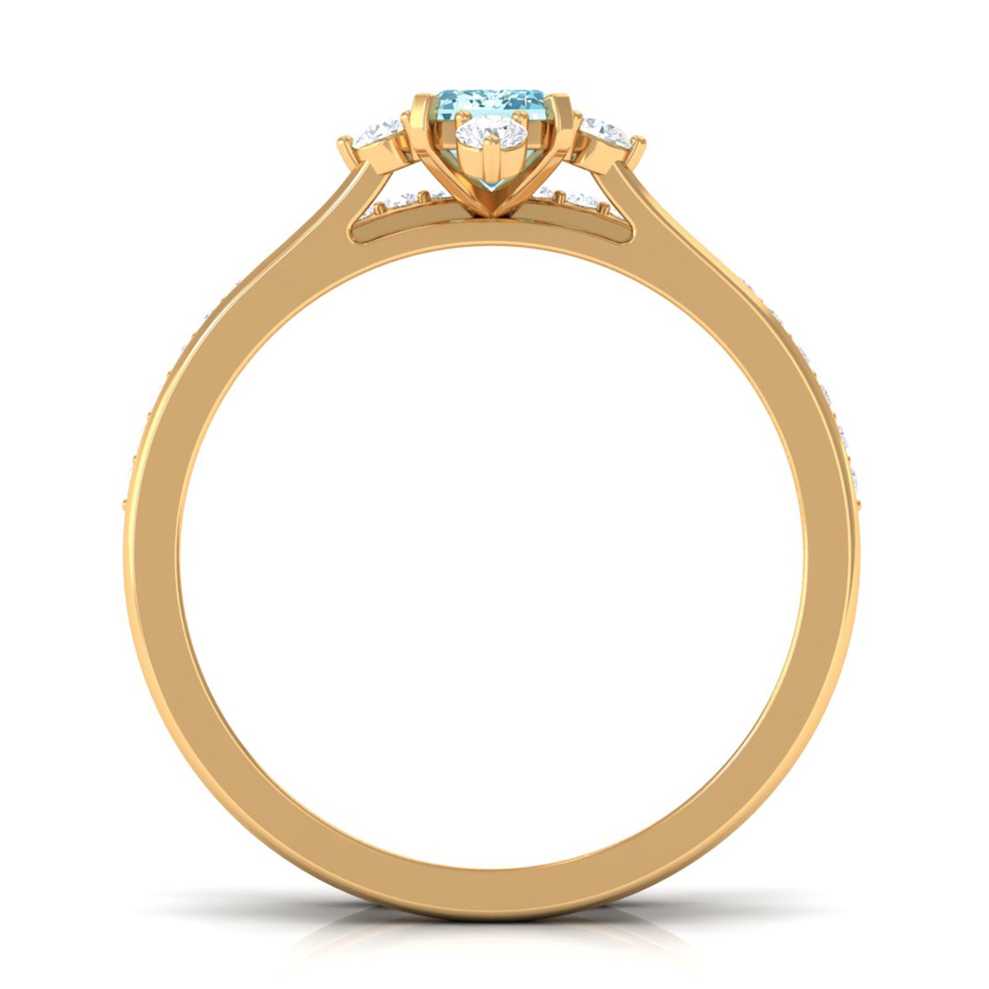 Emerald Cut Genuine Aquamarine and Diamond Designer Engagement Ring Set AAA - Rosec Jewels
