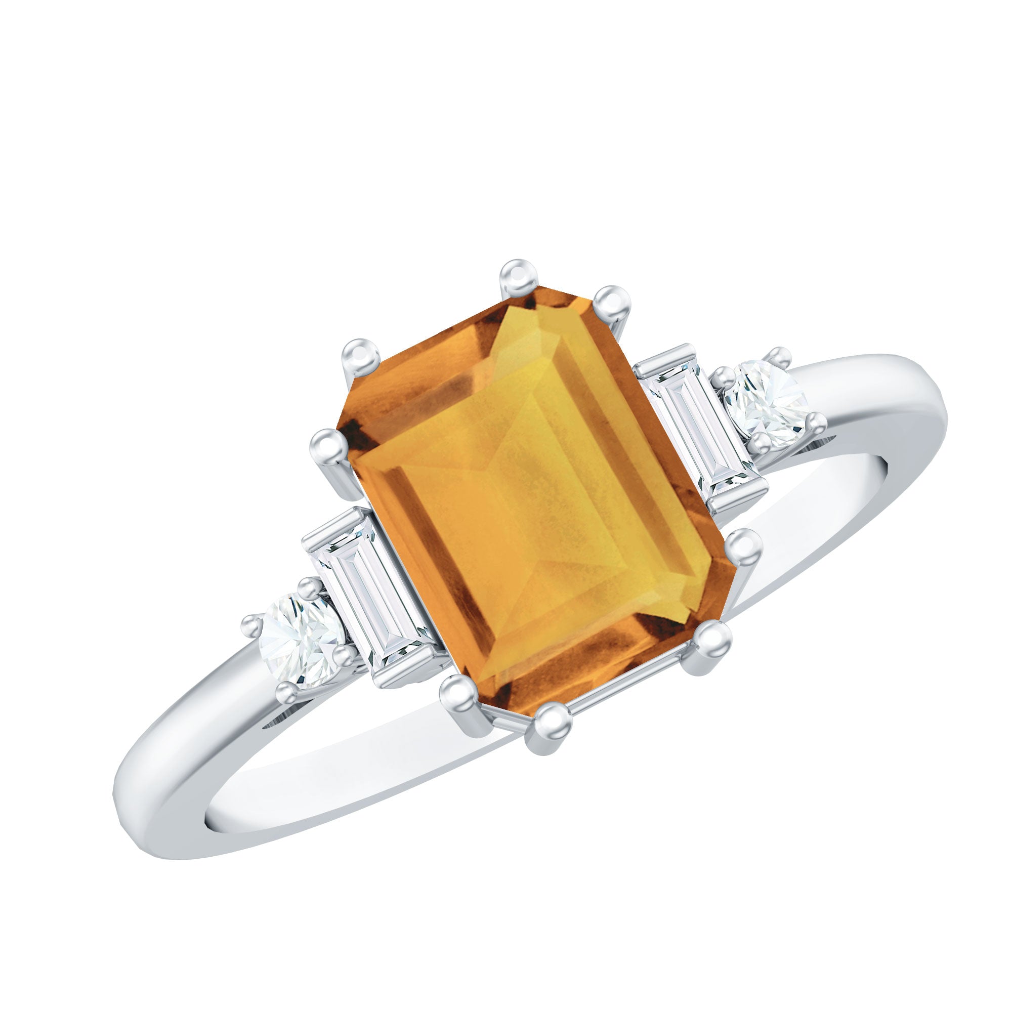 3/4 CT Natural Citrine Solitaire Ring with Diamond Stones