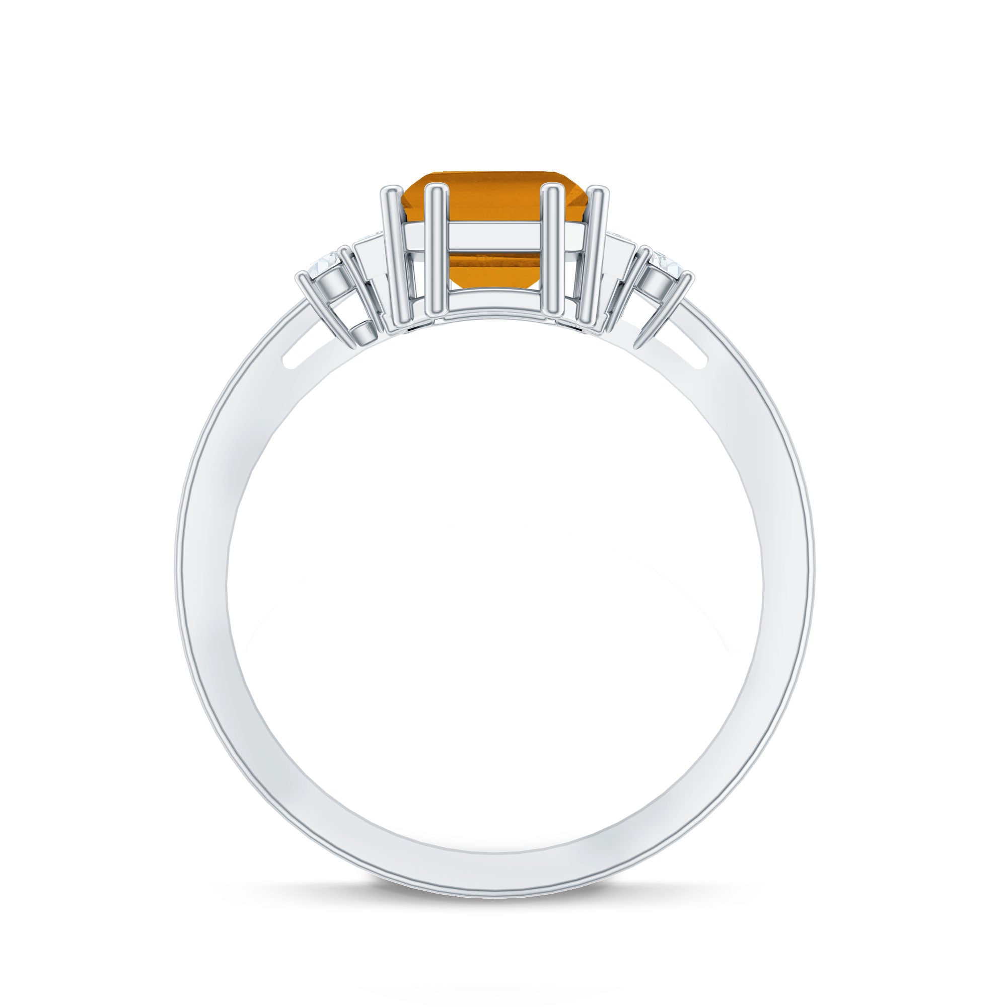 Certified Natural Citrine Emerald Cut Engagement Ring with Diamond AAA - Rosec Jewels