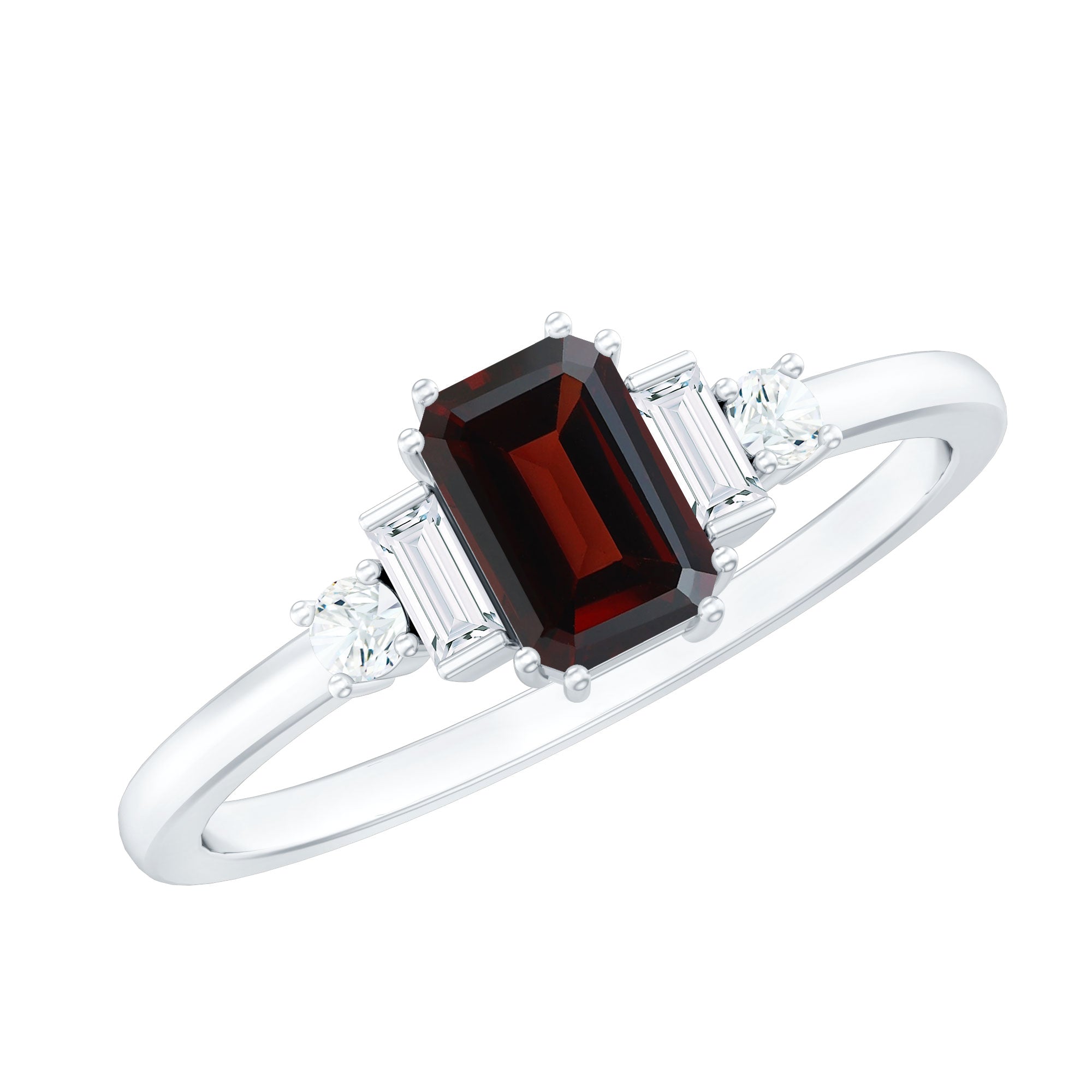 Certified Garnet Emerald Cut Engagement Ring with Real Diamond