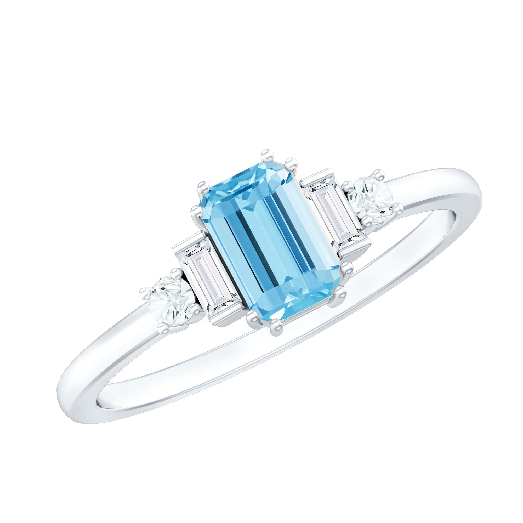 3/4 CT Aquamarine Solitaire Engagement Ring with Diamond