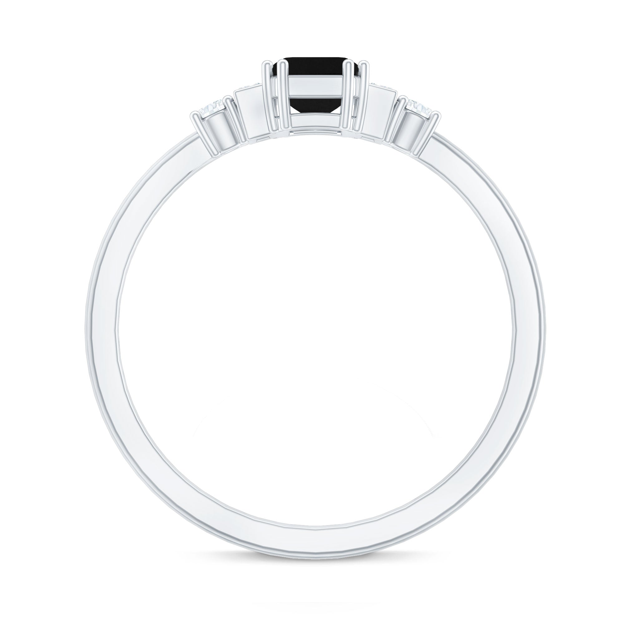 Rosec Jewels-Emerald Cut Black Onyx Engagement Ring with Diamonds